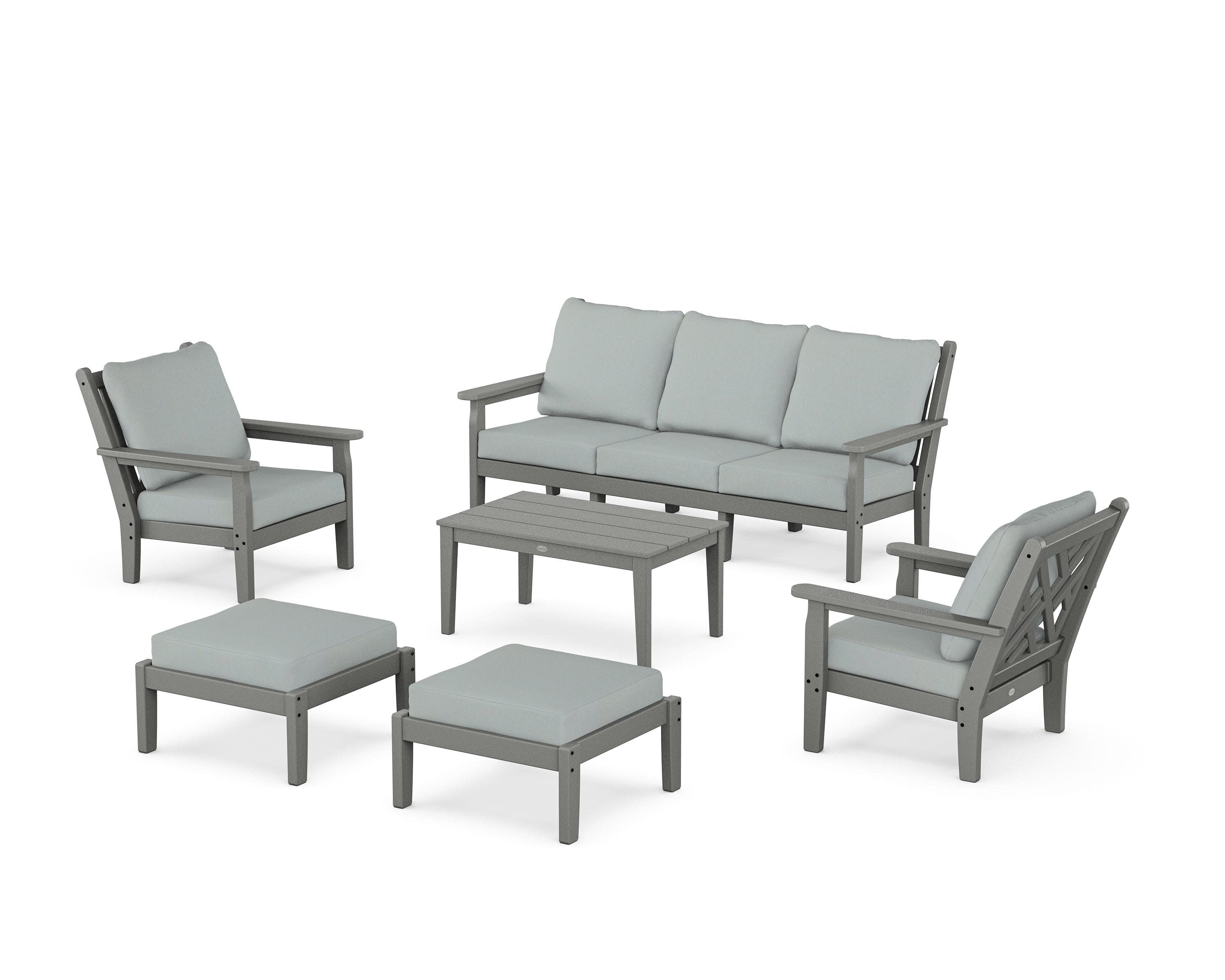 Chippendale 6-Piece Lounge Sofa Set in Slate Grey / Spa