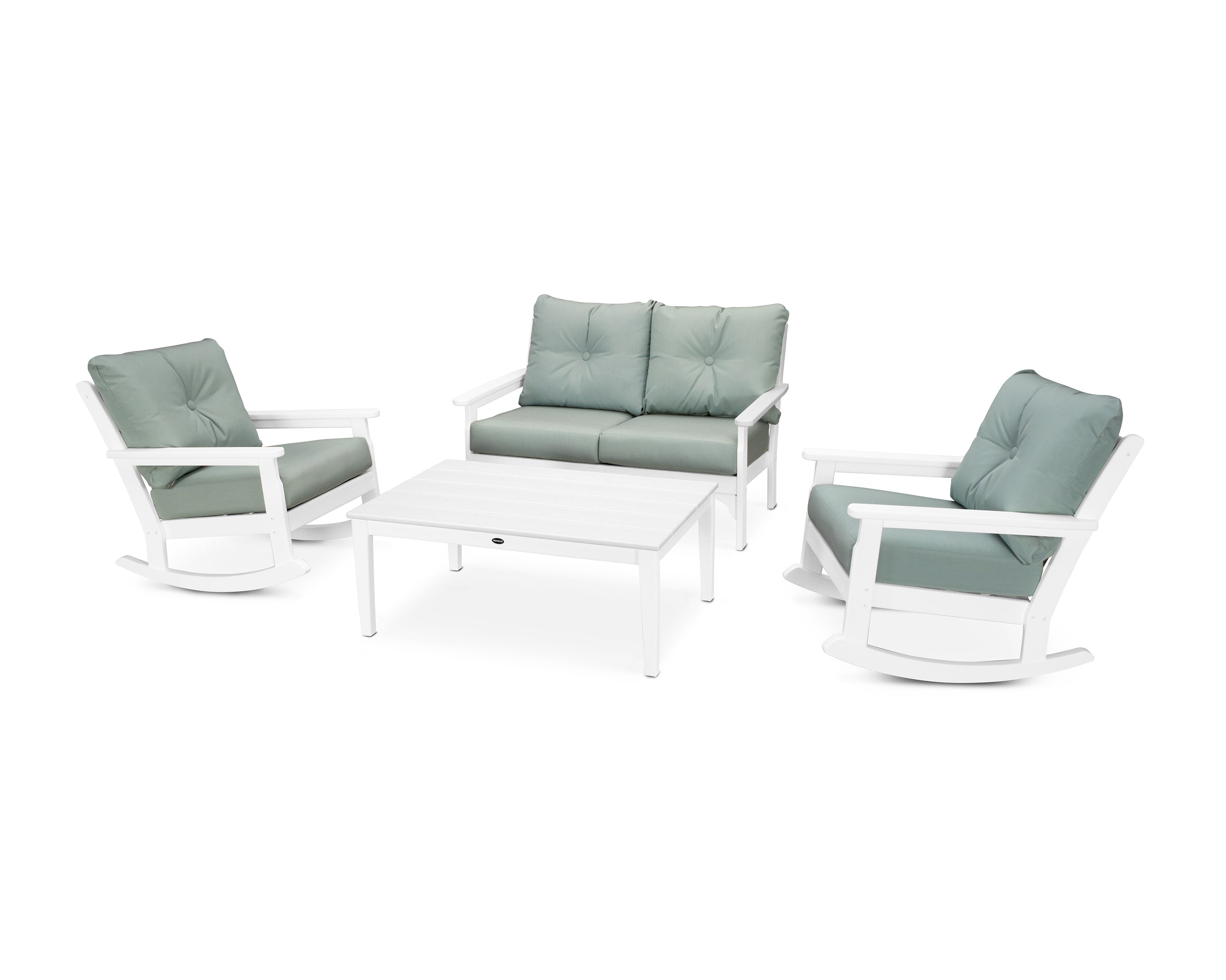 Vineyard 4-Piece Deep Seating Rocking Chair Set in White / Spa