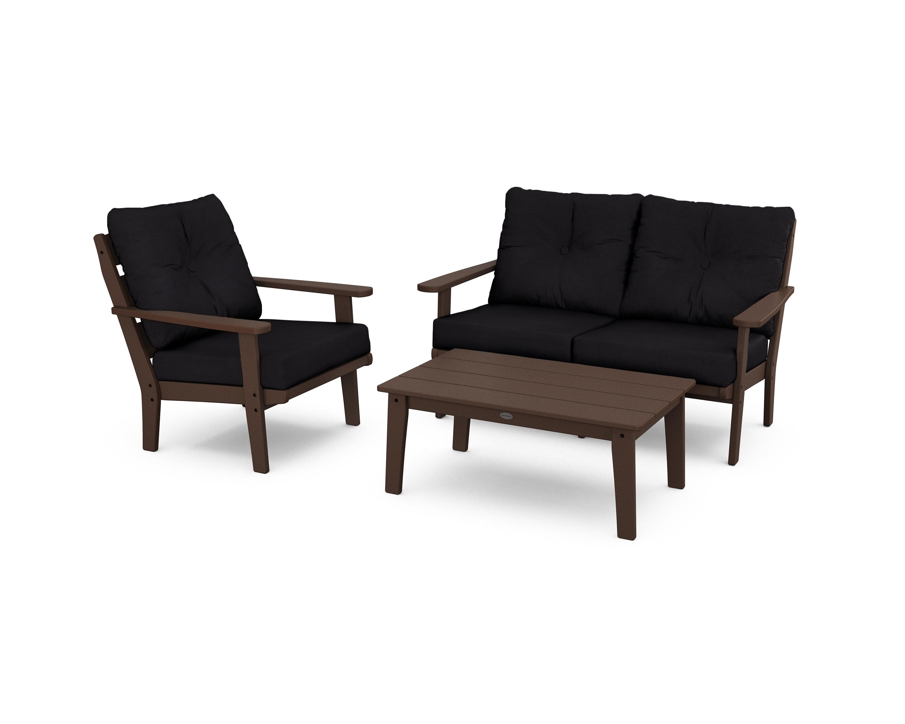 Lakeside 3-Piece Deep Seating Set in Mahogany / Midnight Linen