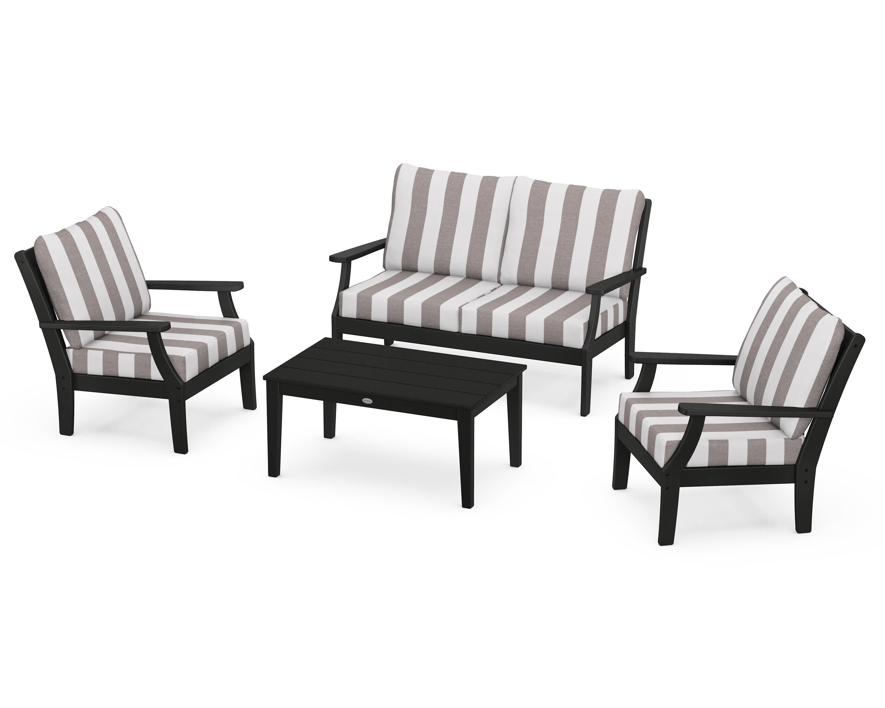 Braxton 4-Piece Deep Seating Chair Set in Black / Cabana Stripe Grey Mist