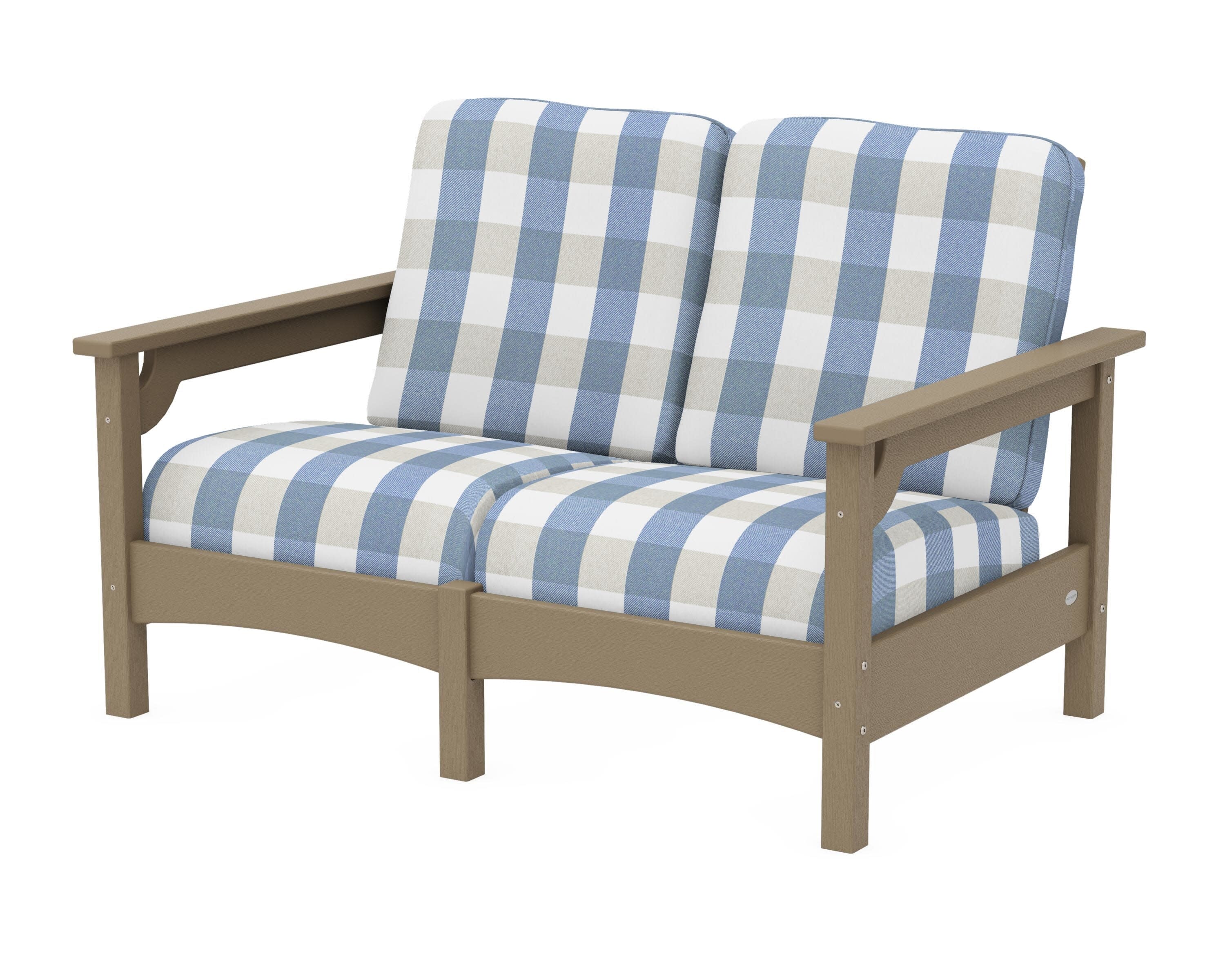 Club Loveseat in Vintage Sahara / Buffalo Plaid Sky Blue