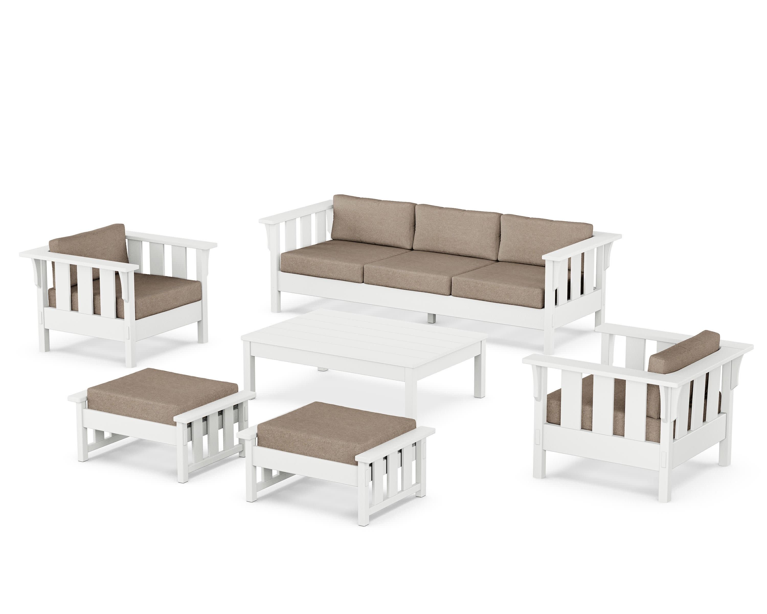 Acadia 6-Piece Lounge Sofa Set in White / Spiced Burlap