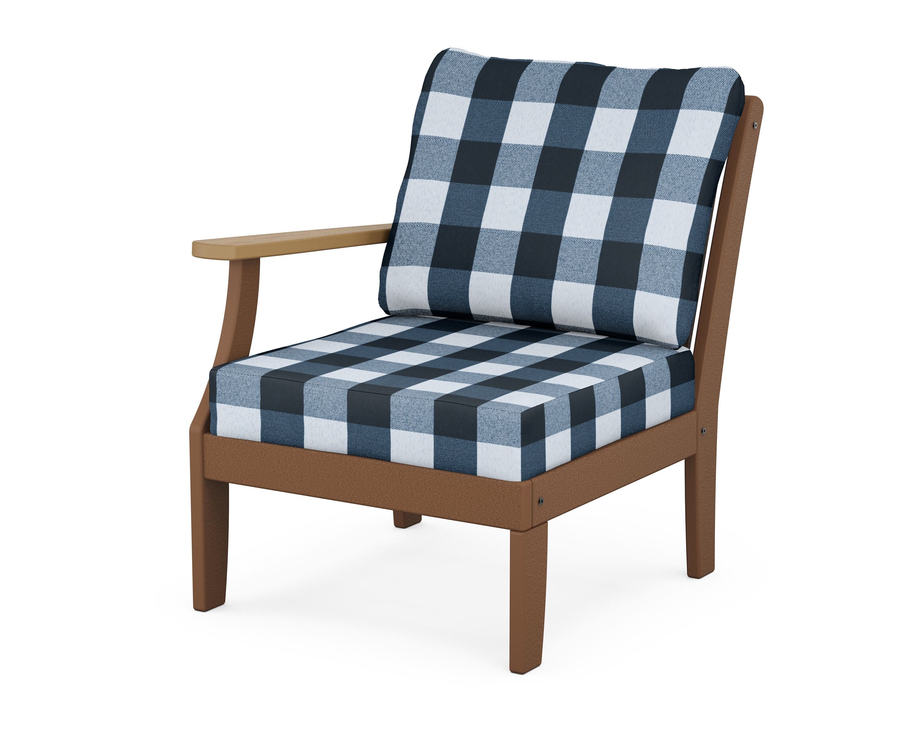Braxton Modular Left Arm Chair in Teak / Natural / Buffalo Plaid Marine Indigo