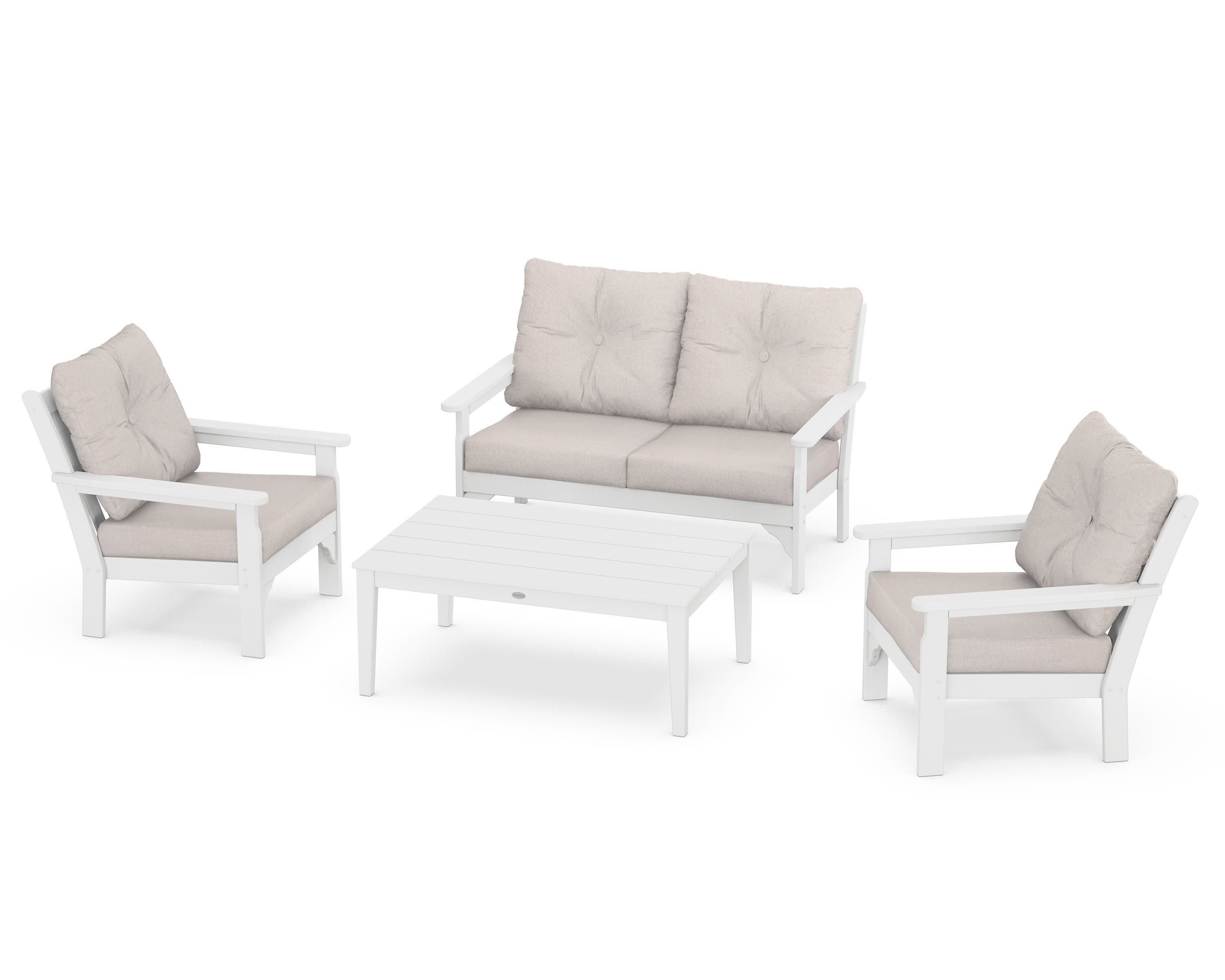 Vineyard 4-Piece Deep Seating Set in White / Dune Burlap