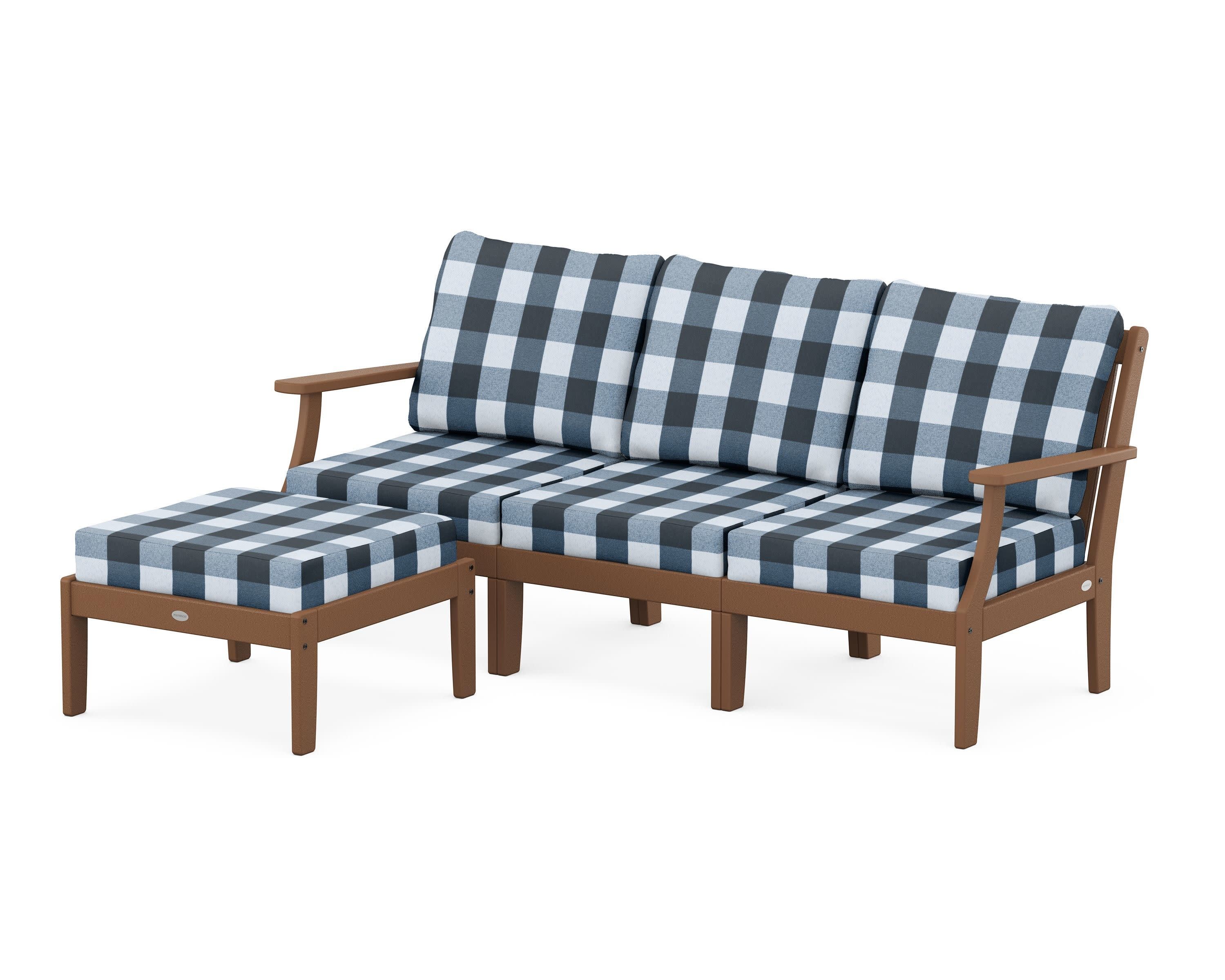 Braxton Modular 4-Piece Deep Seating Set with Ottoman in Teak / Buffalo Plaid Marine Indigo