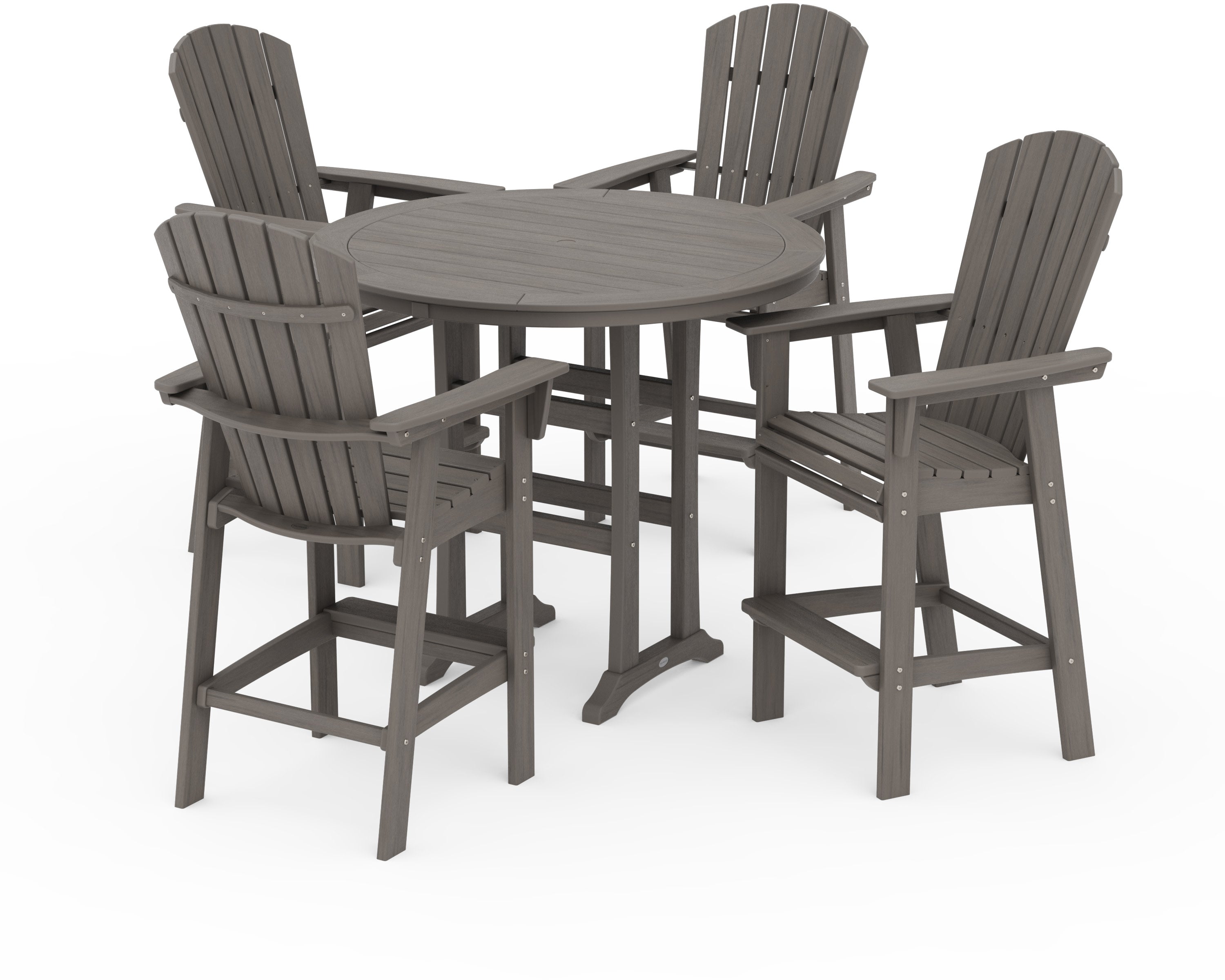 Nautical Curveback Adirondack 5-Piece Round Trestle Bar Set in Driftwood