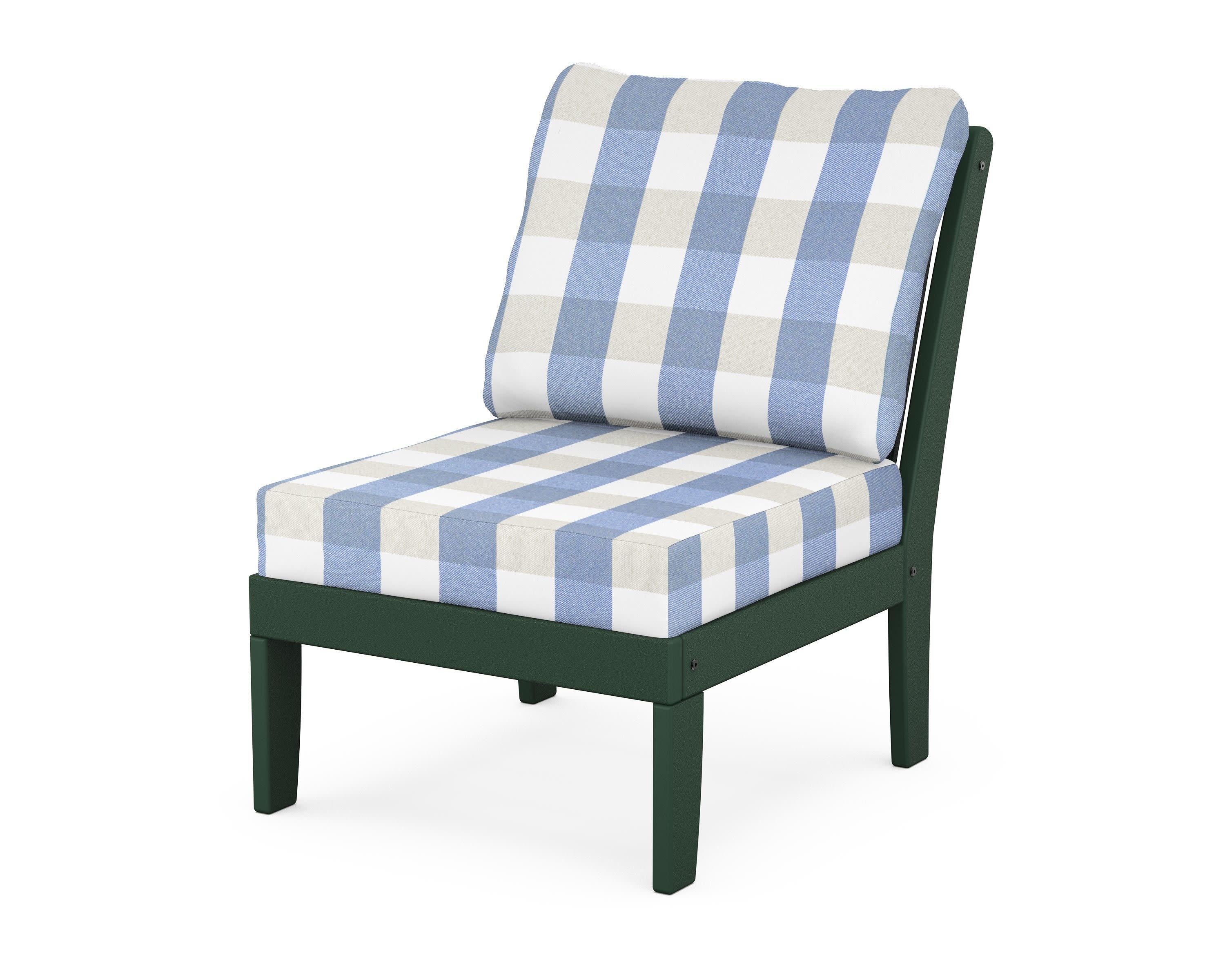 Braxton Modular Armless Chair in Green / Buffalo Plaid Sky Blue