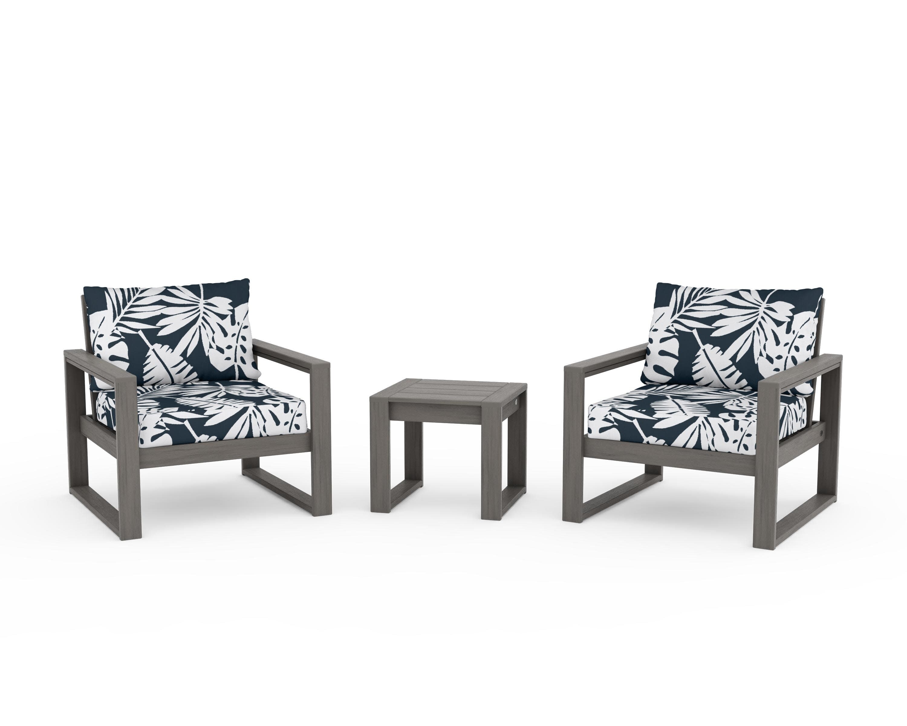 EDGE Sectional 3-Piece Deep Seating Set in Driftwood / Leaf Marine Indigo