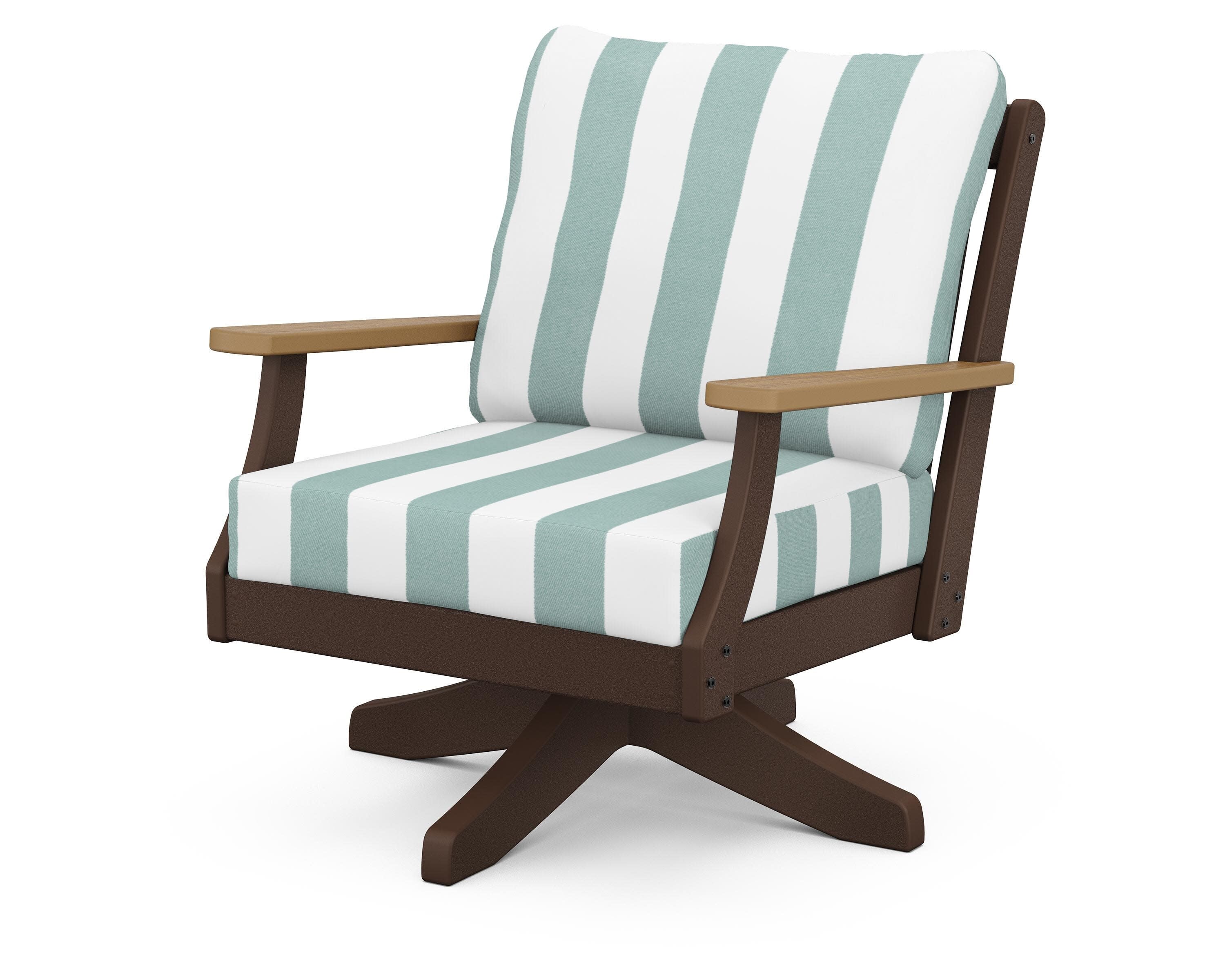 Braxton Deep Seating Swivel Chair in Mahogany / Natural / Cabana Stripe Glacier Spa