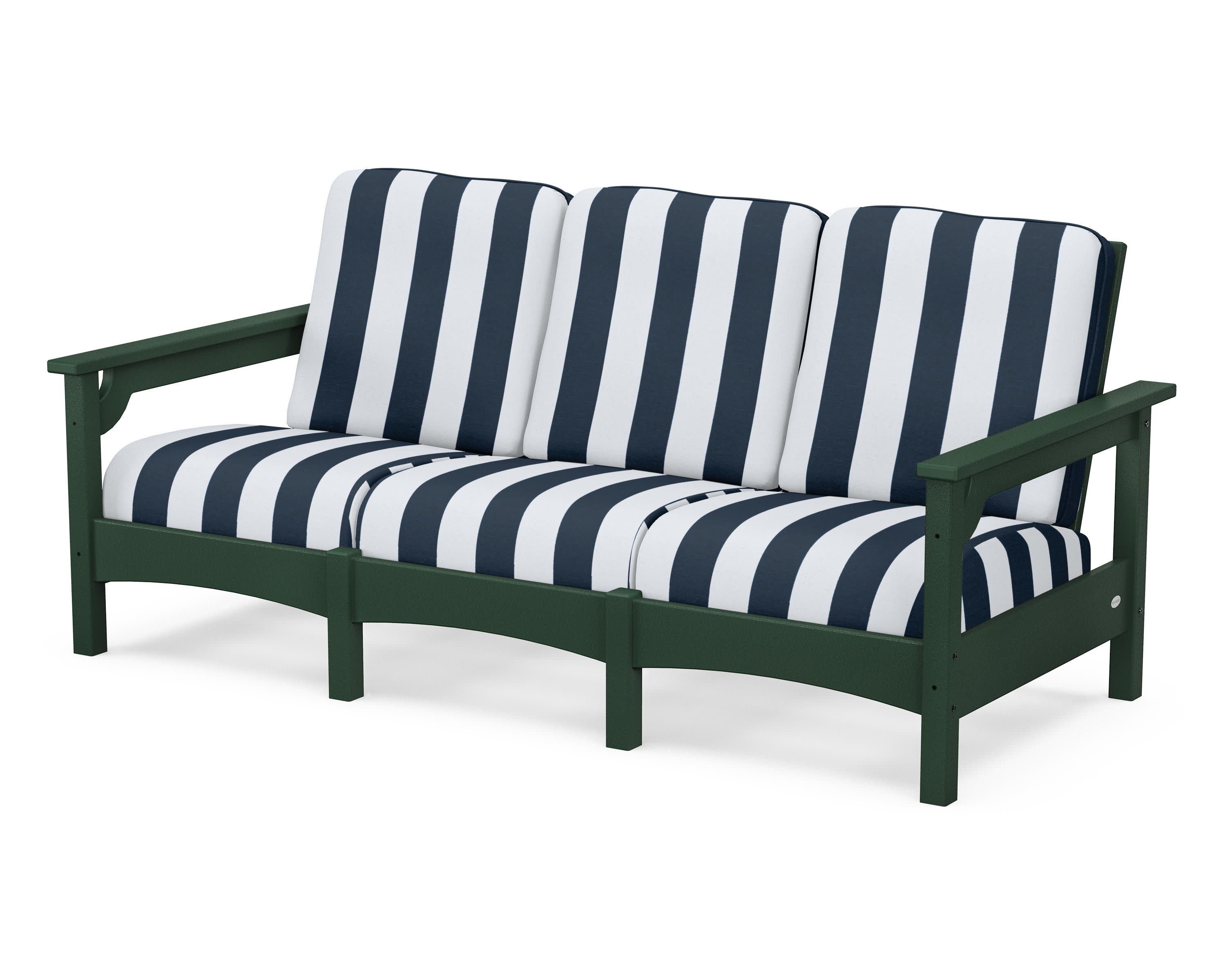 Club Sofa in Green / Cabana Stripe Marine Indigo