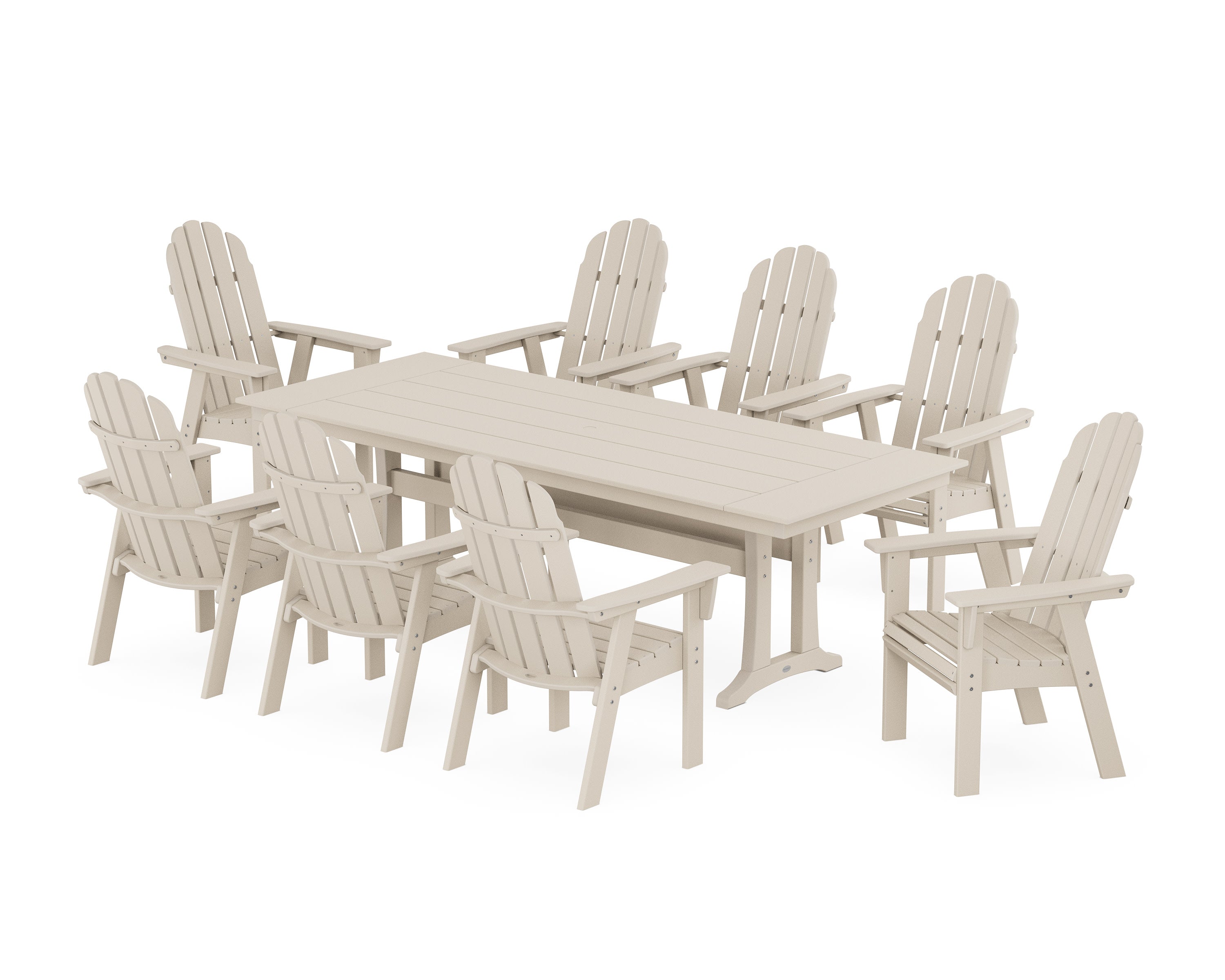 Vineyard 9-Piece Curveback Adirondack Farmhouse Dining Set with Trestle Legs in Sand