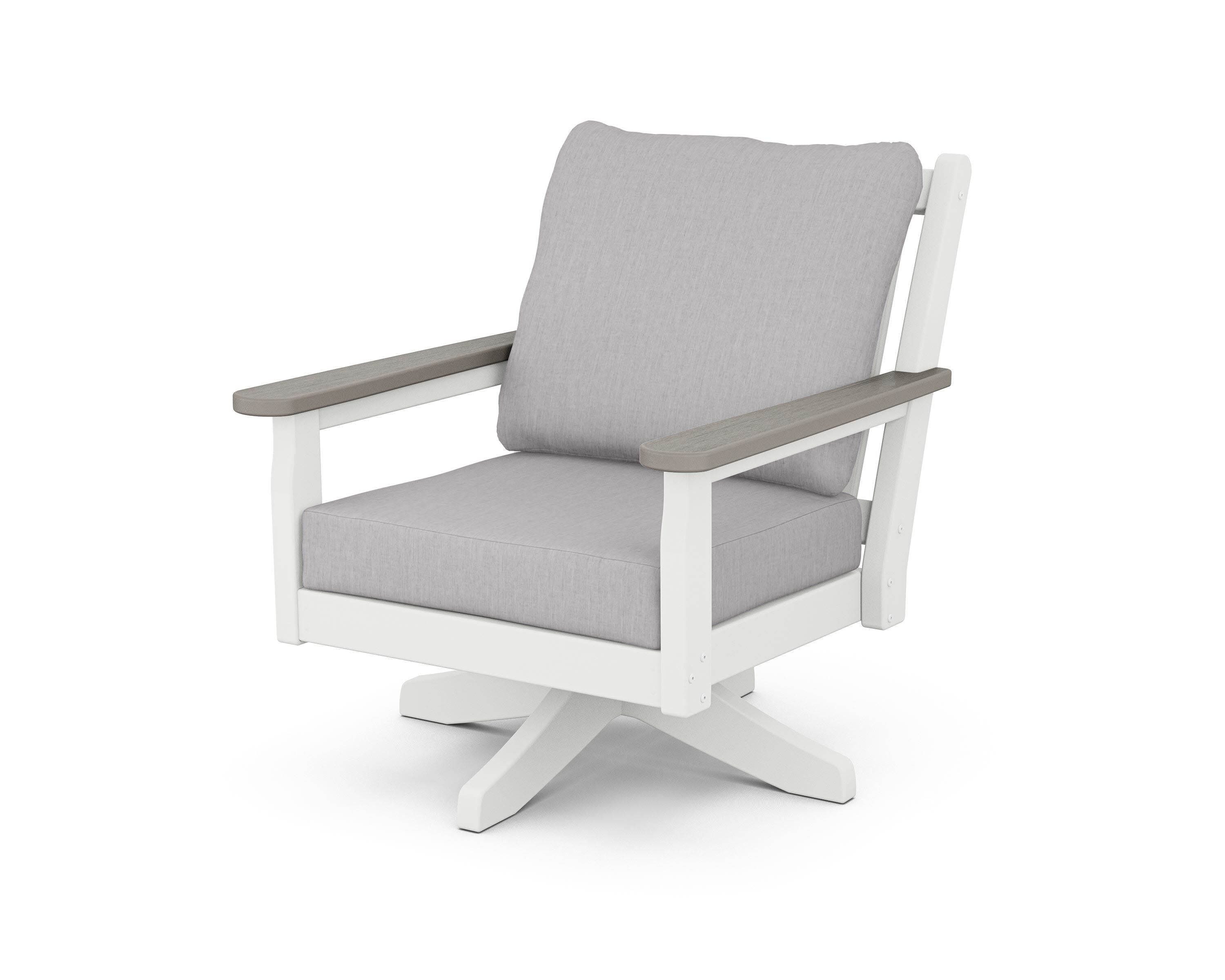 Chippendale Deep Seating Swivel Chair in White / Driftwood / Granite