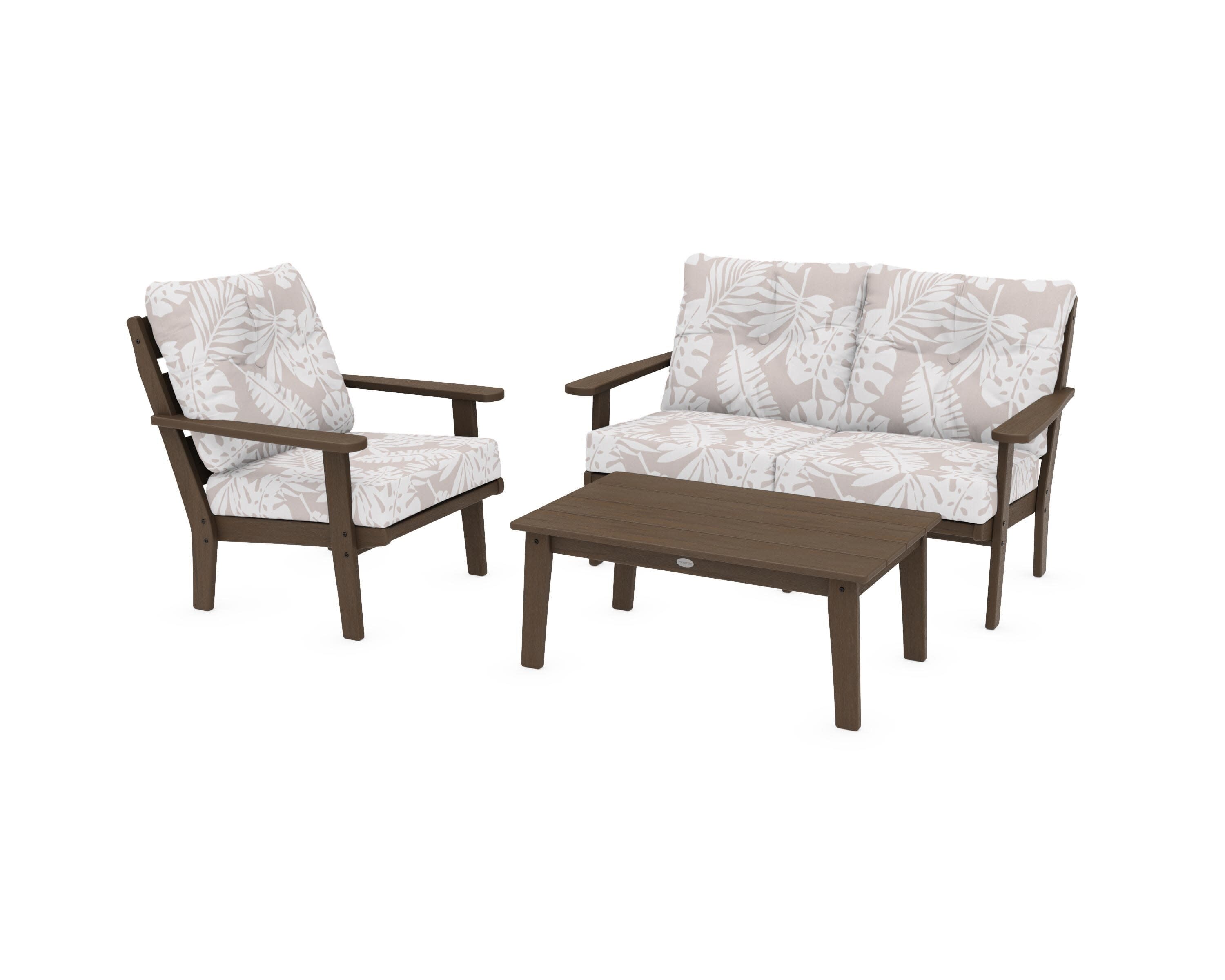 Lakeside 3-Piece Deep Seating Set in Kona / Leaf Dune Burlap