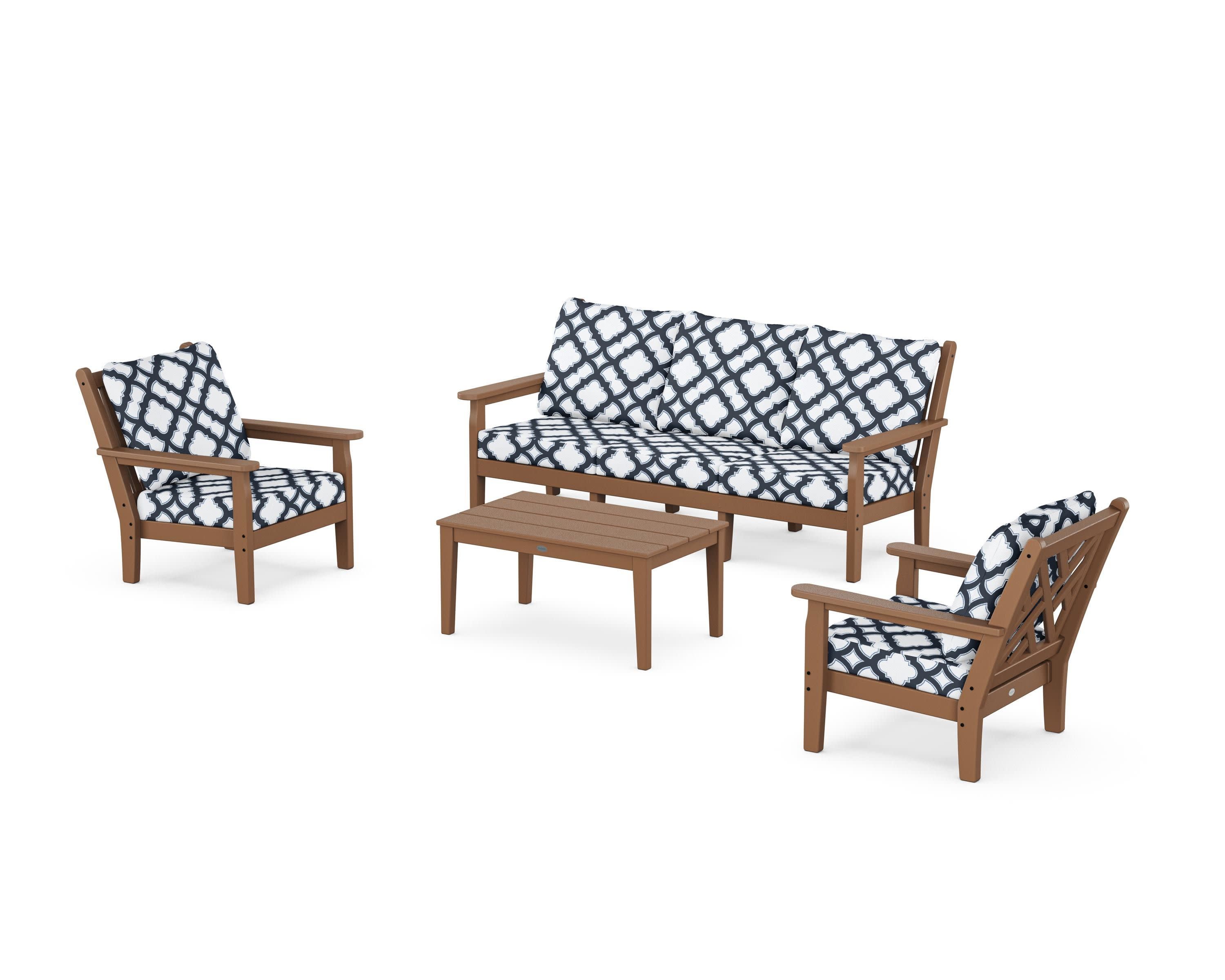 Chippendale 4-Piece Deep Seating Set with Sofa in Teak / Trellis Marine Indigo