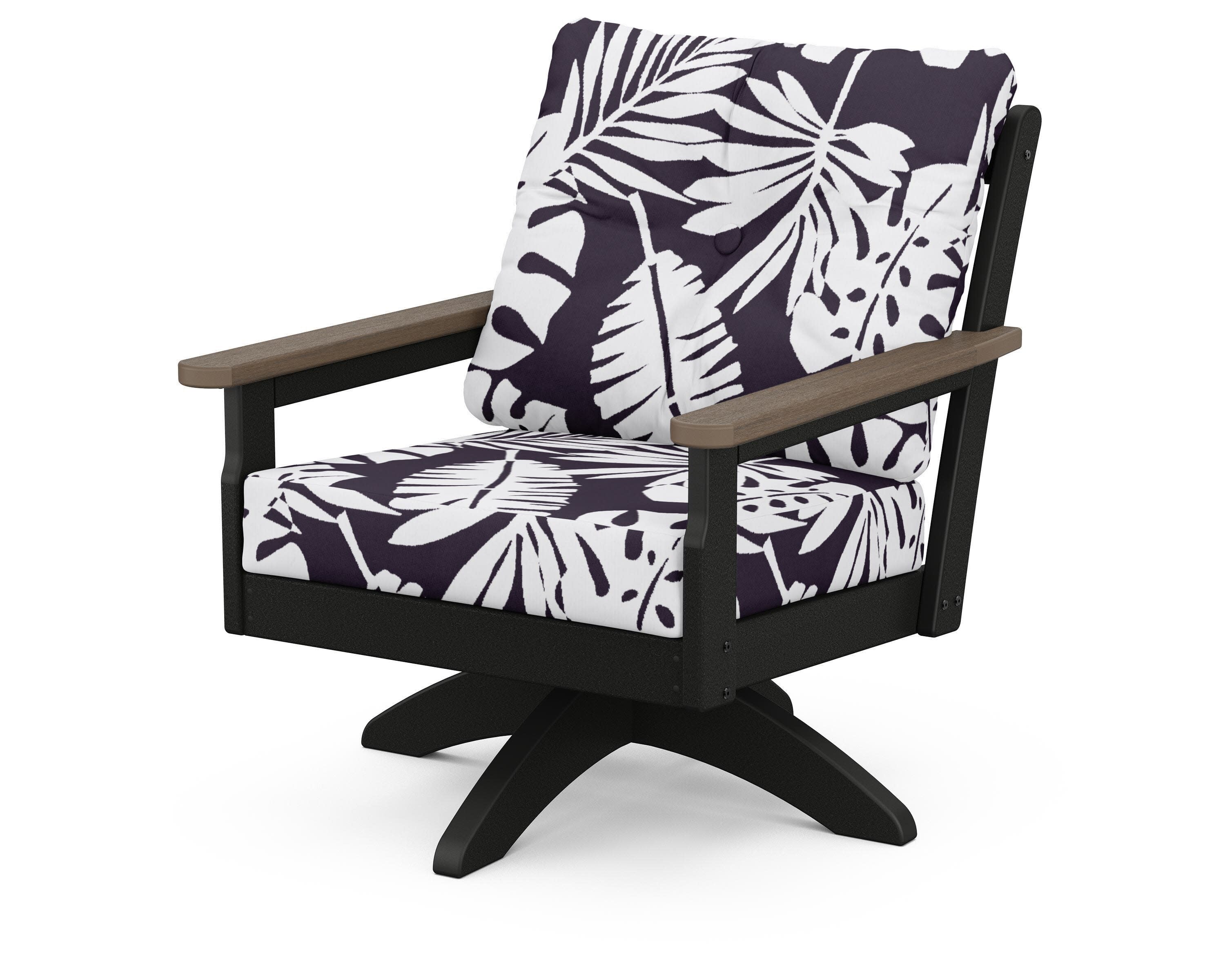 Vineyard Deep Seating Swivel Chair in Black / Kona / Leaf Navy