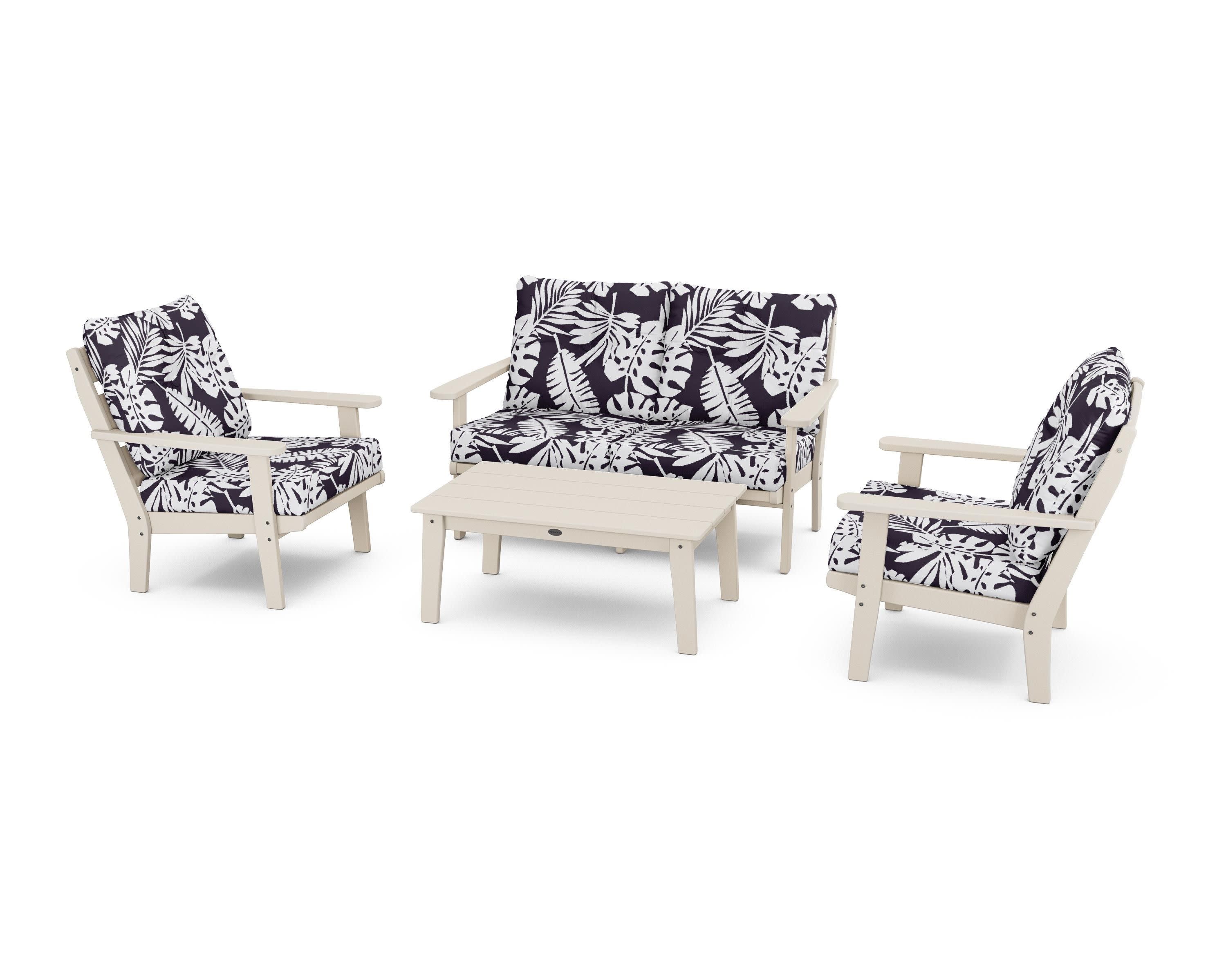 Lakeside 4-Piece Deep Seating Set in Sand / Leaf Navy
