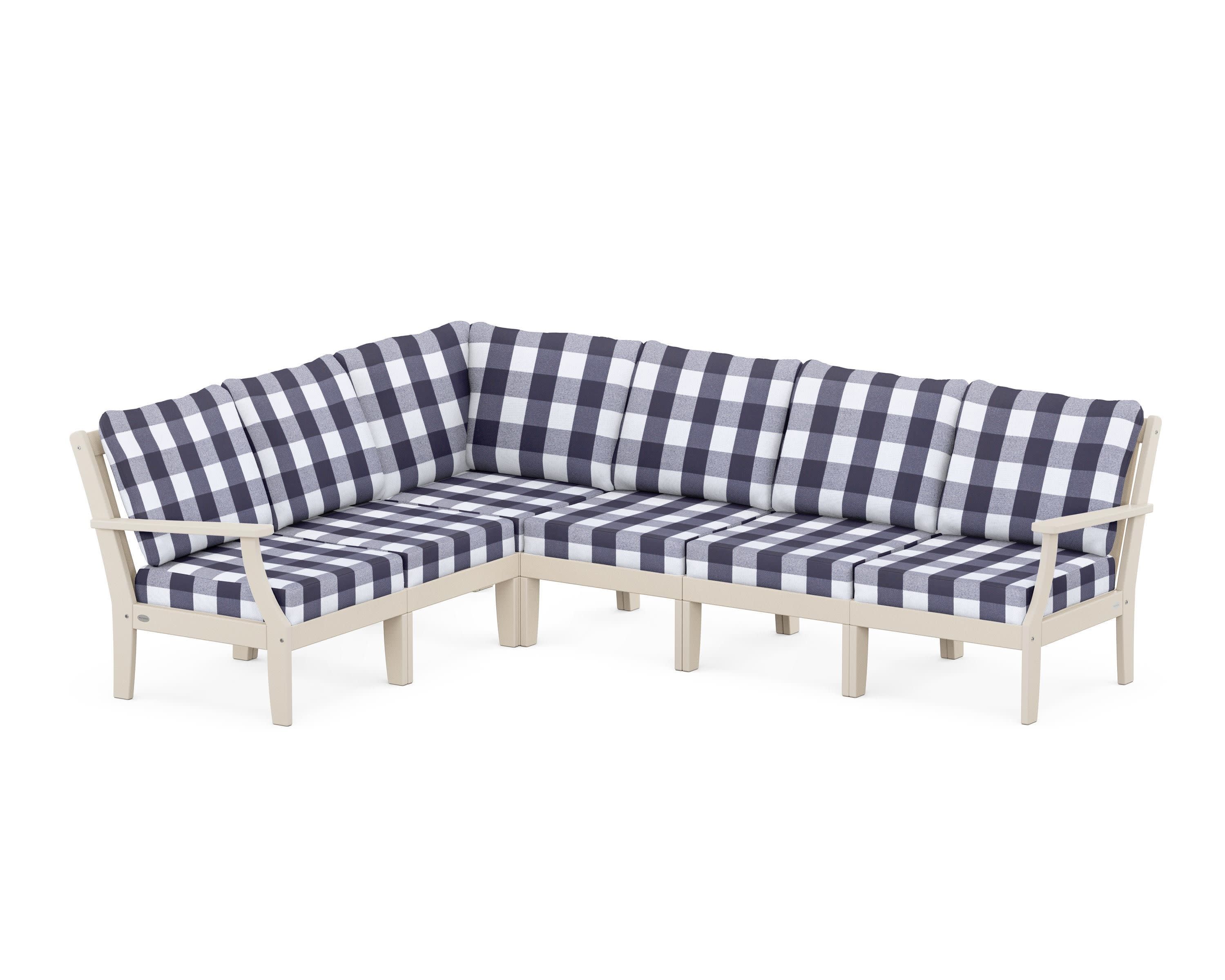 Braxton Modular 6-Piece Deep Seating Set in Sand / Buffalo Plaid Navy