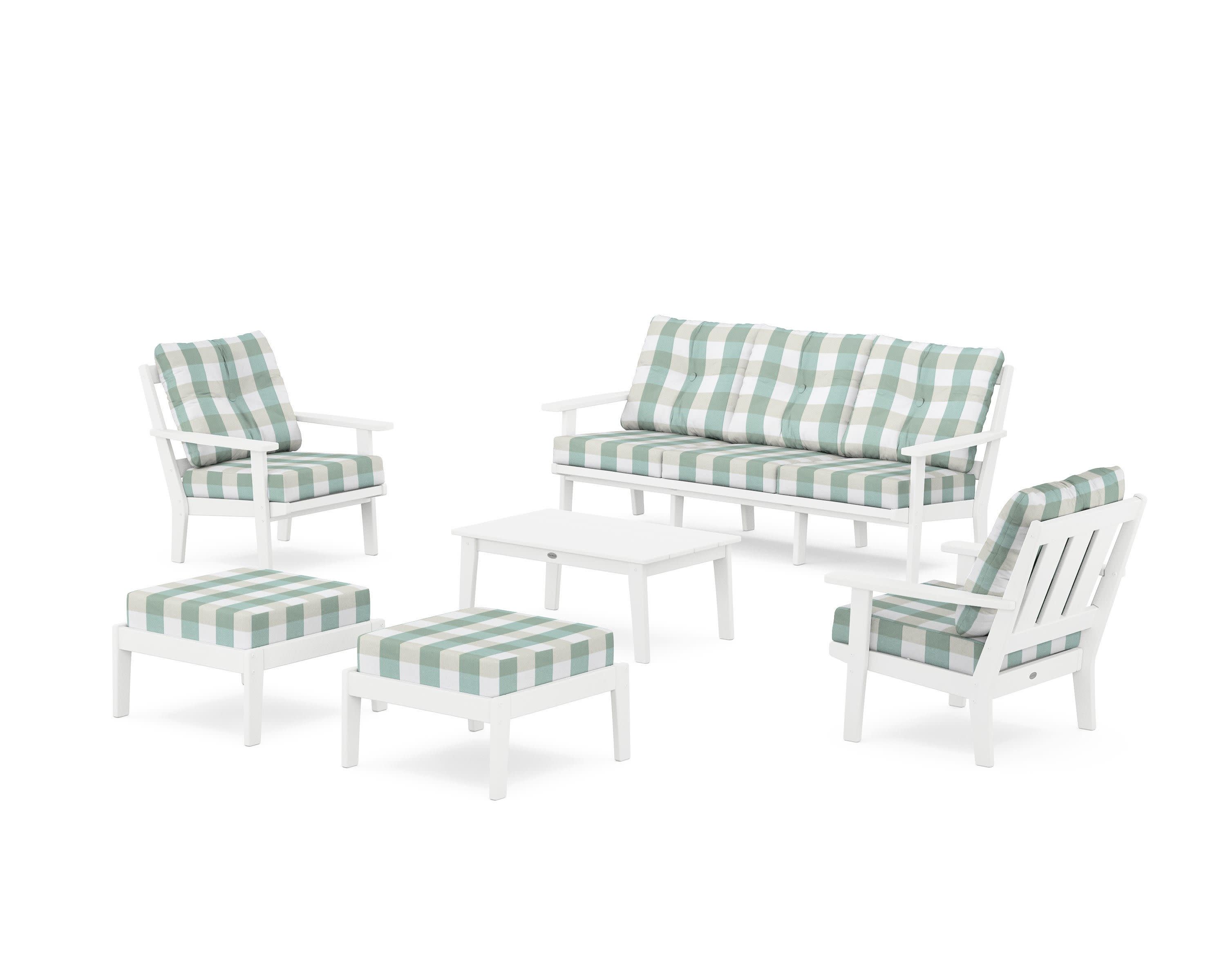 Oxford 6-Piece Lounge Sofa Set in White / Buffalo Plaid Glacier Spa