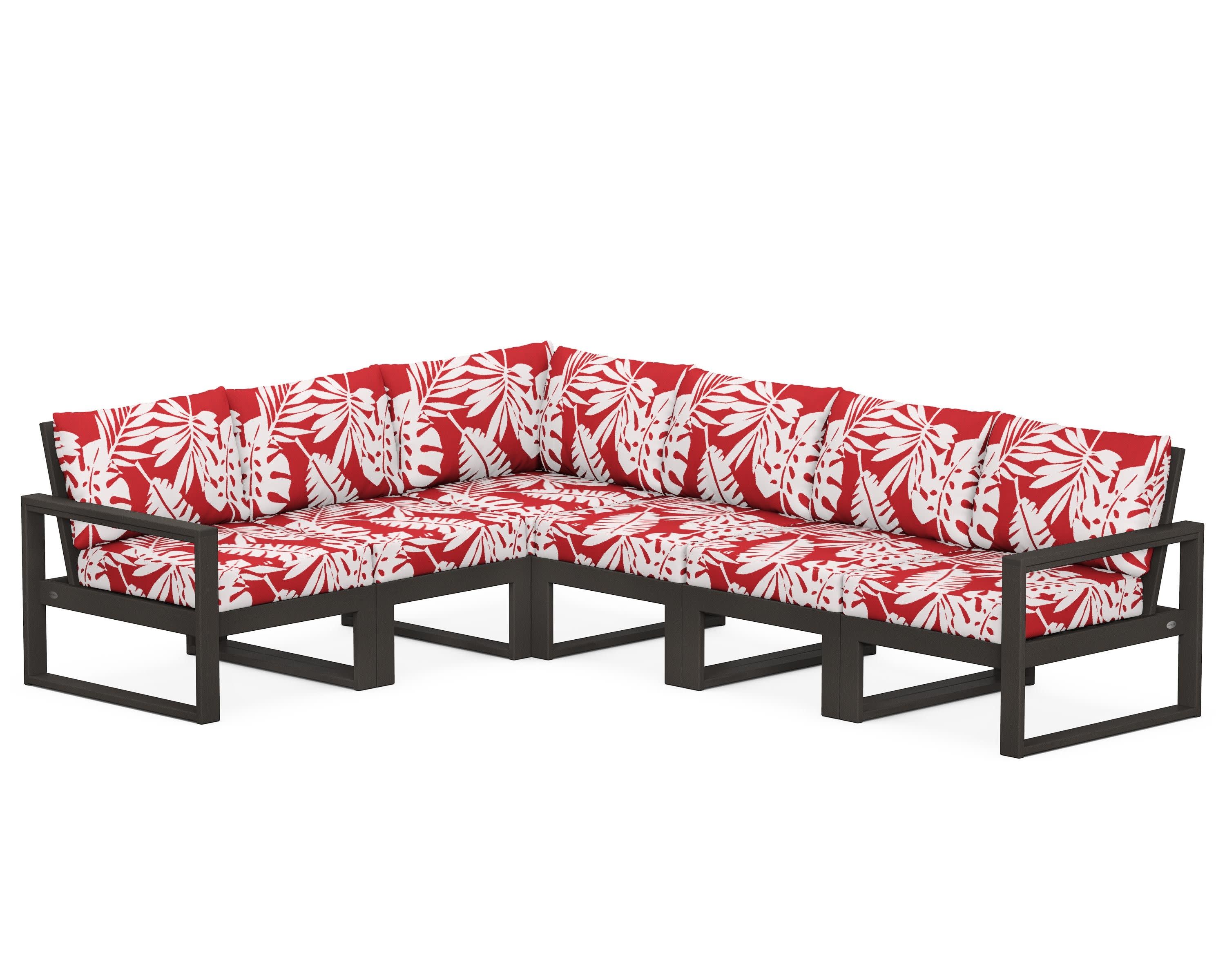 EDGE 6-Piece Modular Deep Seating Set in Vintage Coffee / Leaf Crimson