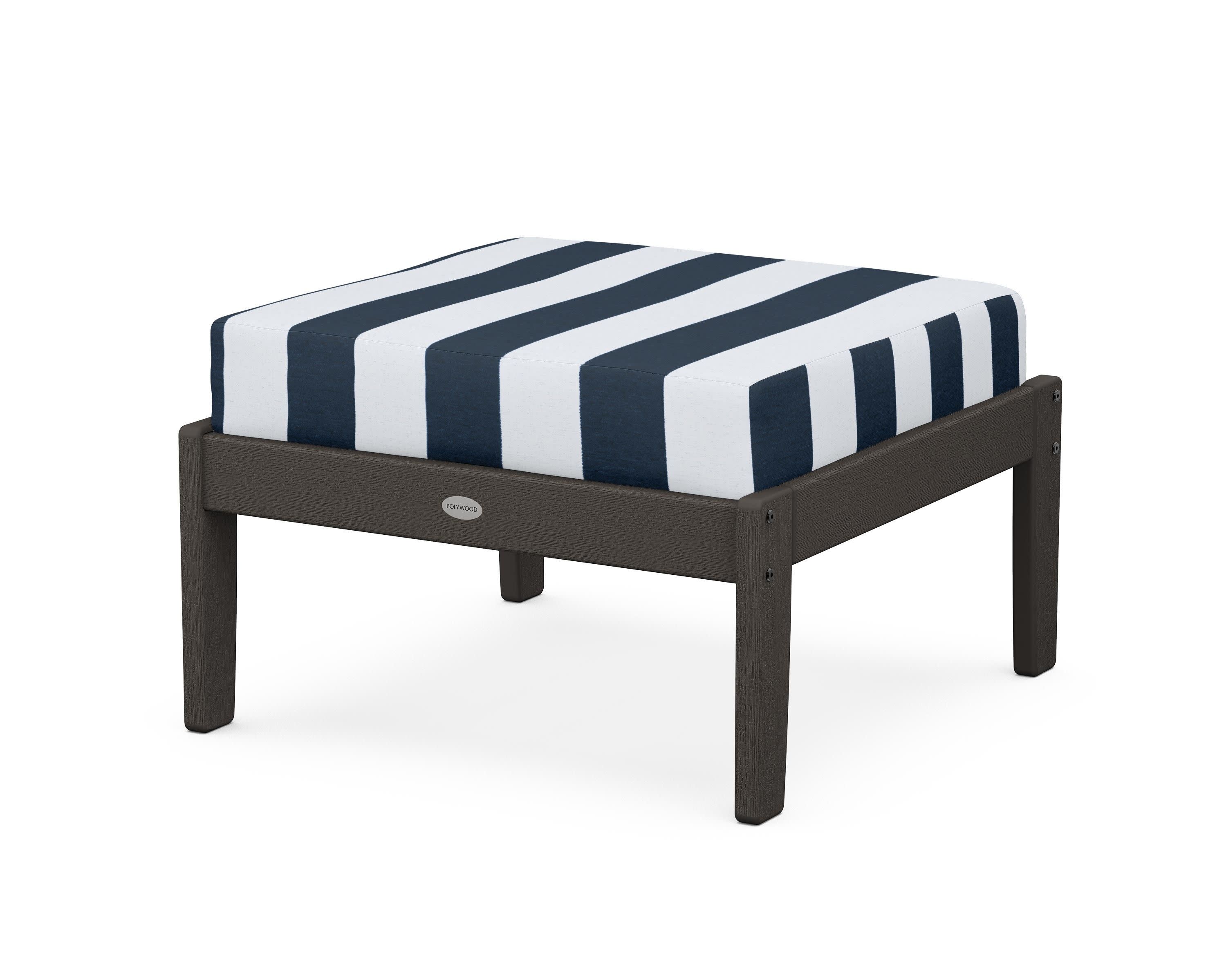 Braxton Deep Seating Ottoman in Vintage Coffee / Cabana Stripe Marine Indigo