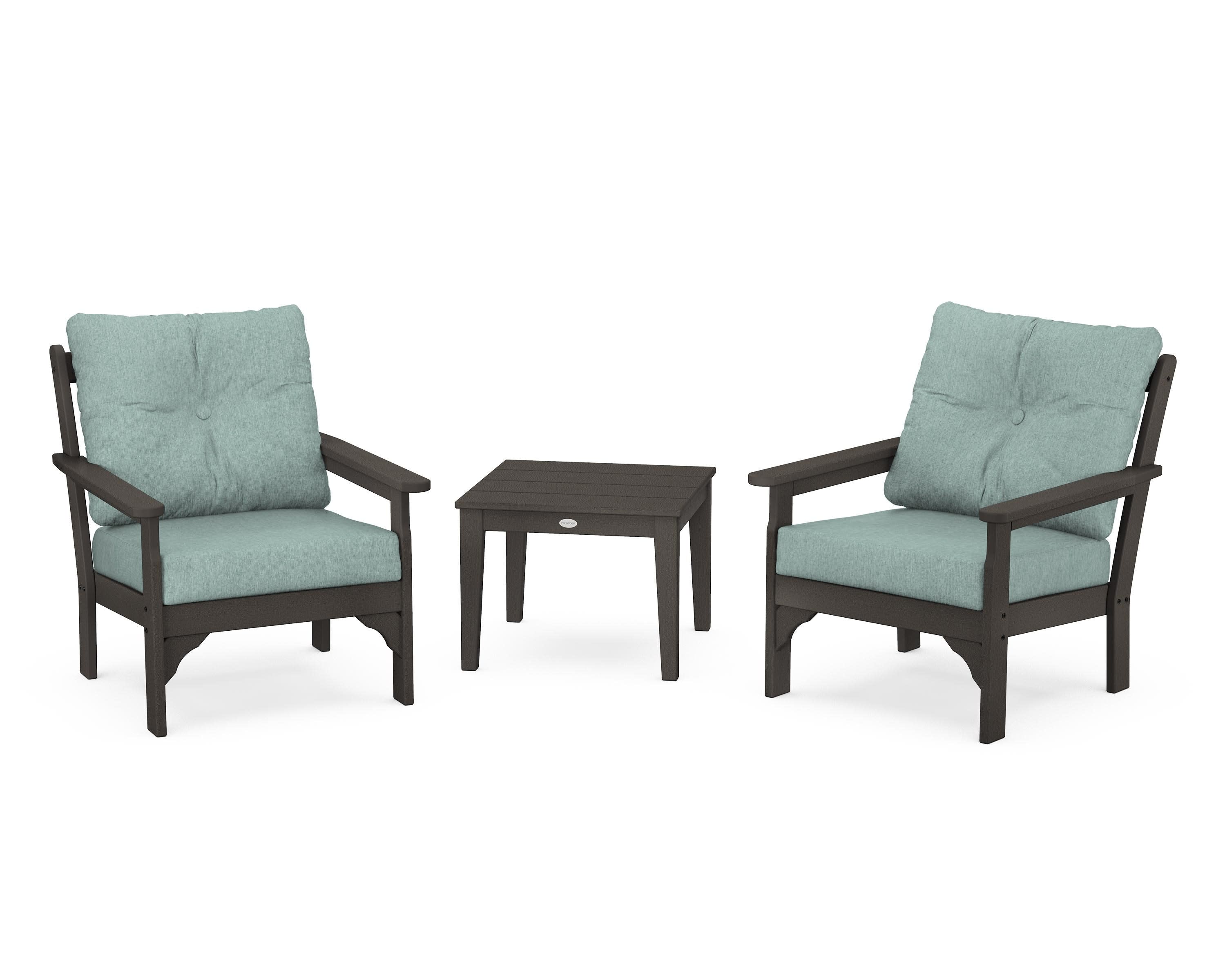 Vineyard 3-Piece Deep Seating Set in Vintage Coffee / Glacier Spa