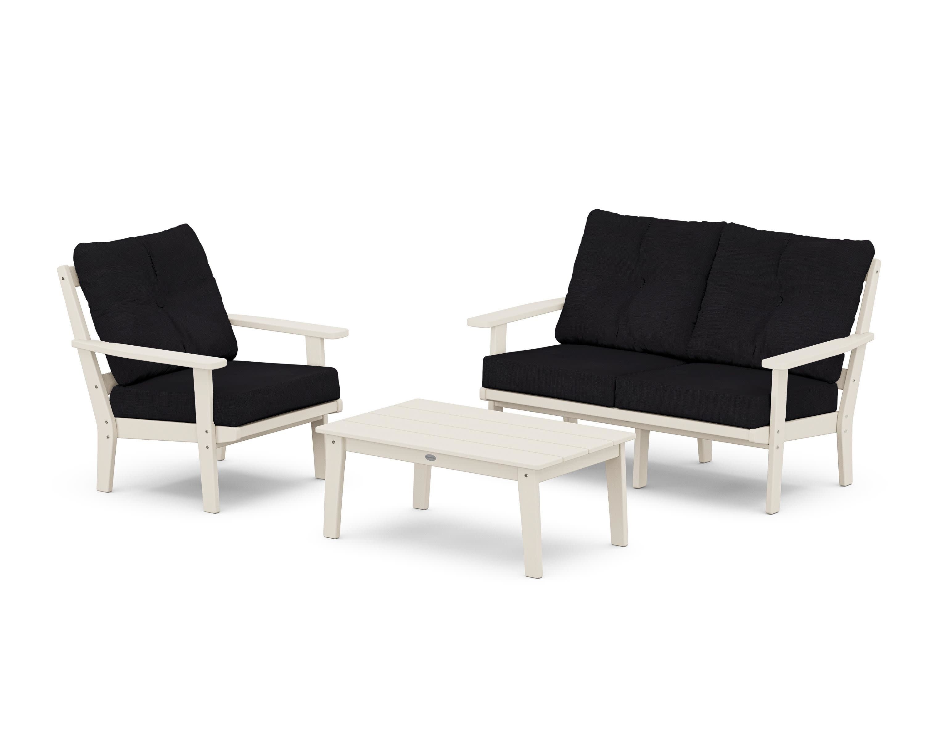 Oxford 3-Piece Deep Seating Set with Loveseat in Sand / Midnight Linen