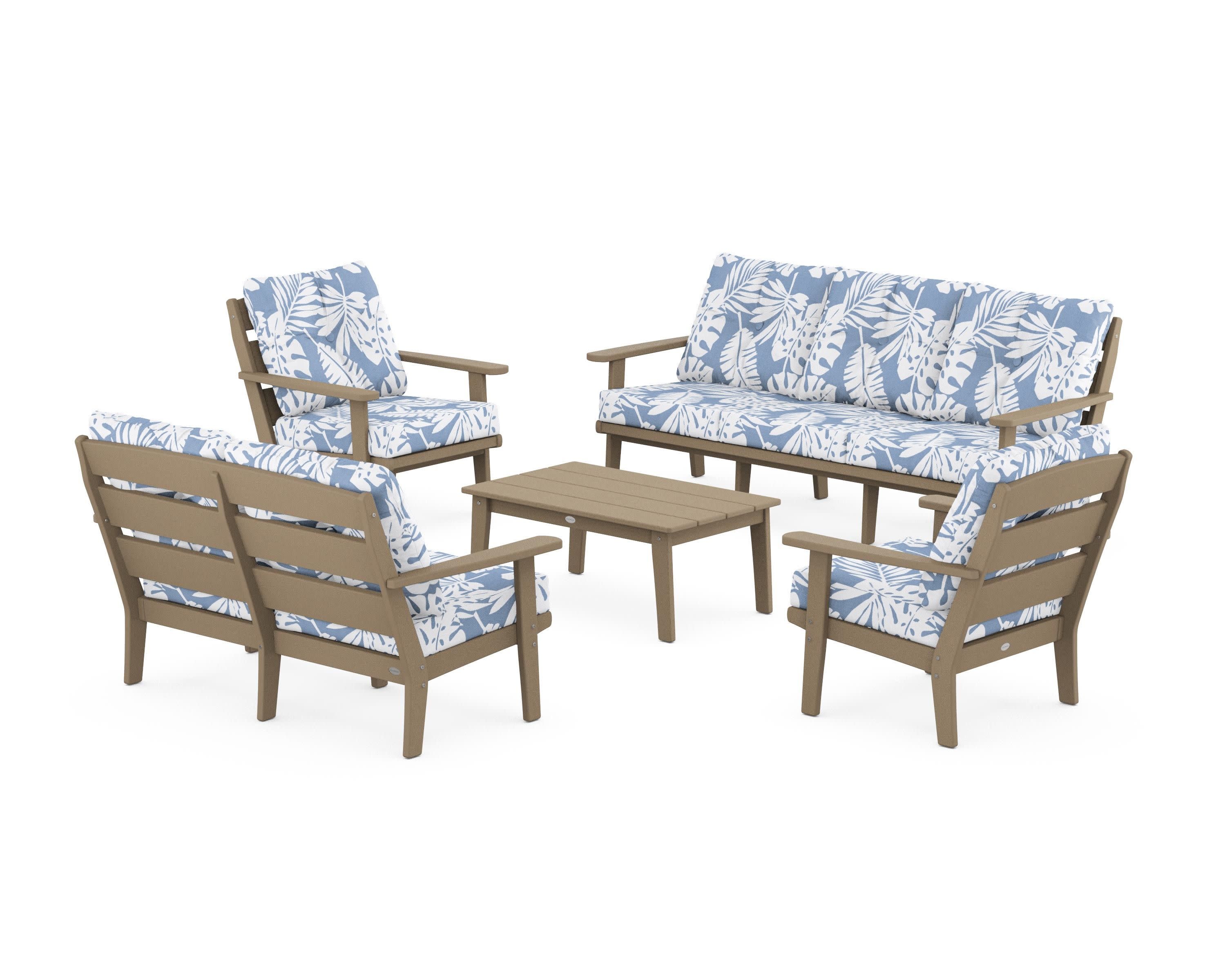 Lakeside 5-Piece Lounge Sofa Set in Vintage Sahara / Leaf Sky Blue