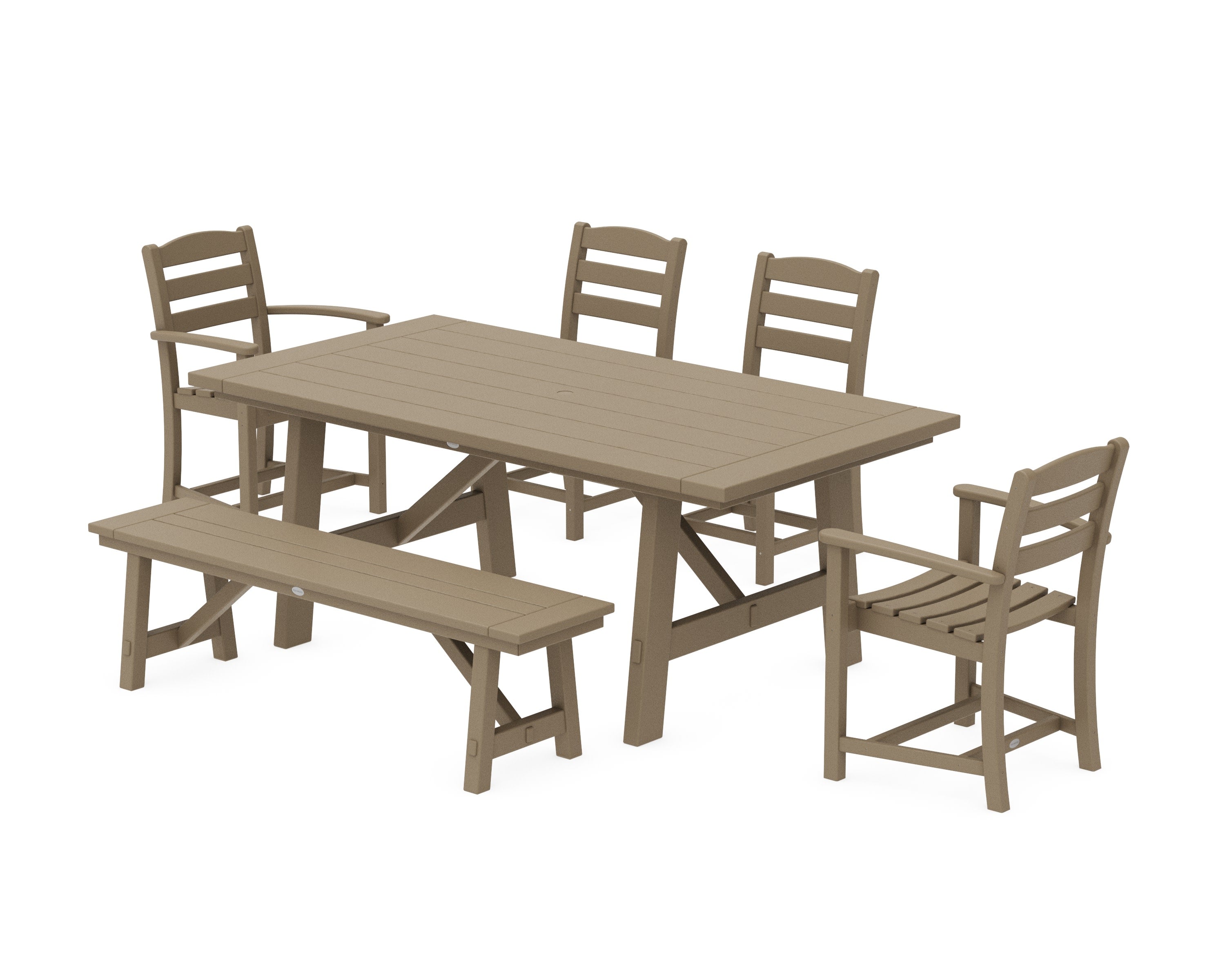 La Casa Caf 6-Piece Rustic Farmhouse Dining Set with Bench in Vintage Sahara