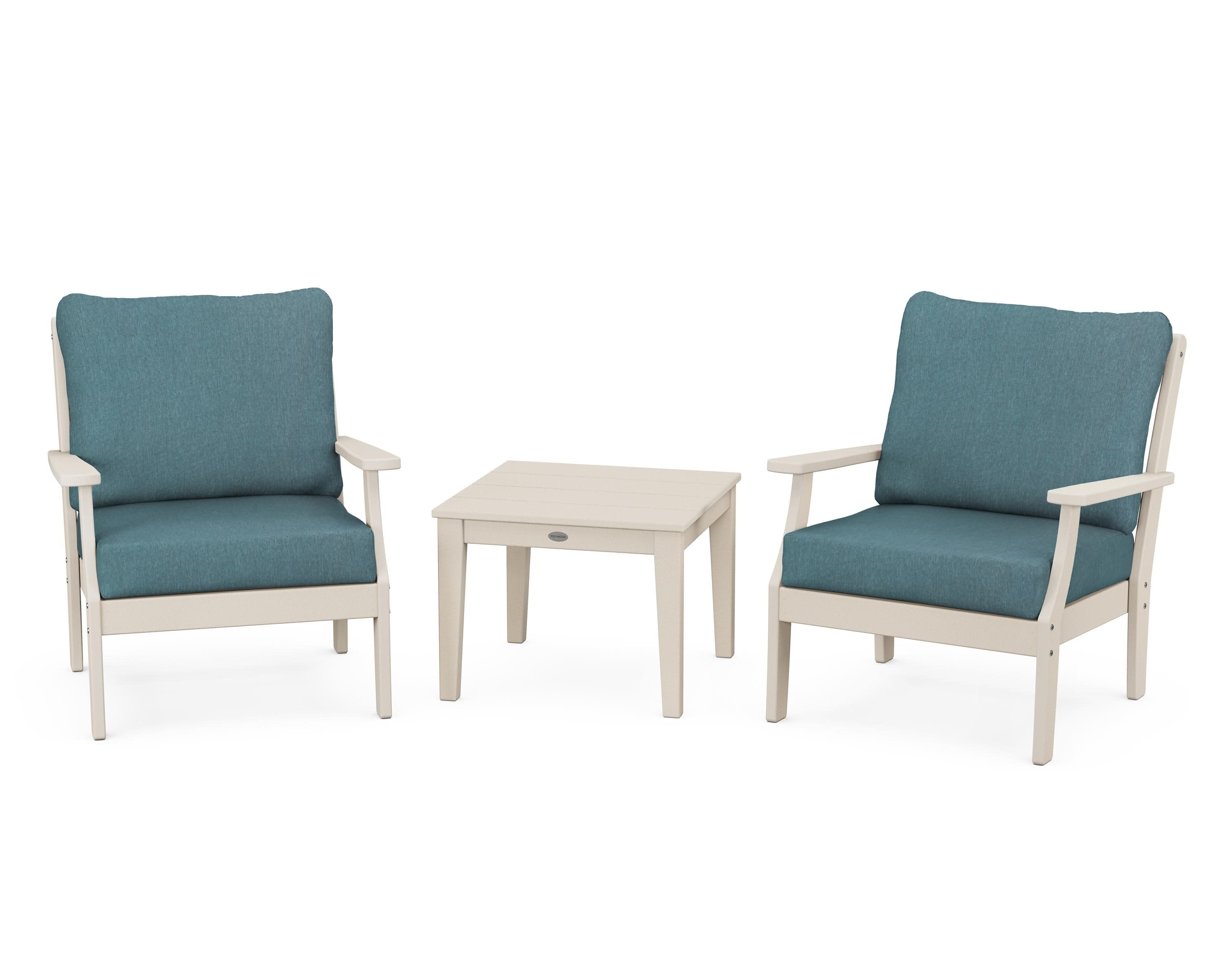 Braxton 3-Piece Deep Seating Set in Sand / Ocean Teal