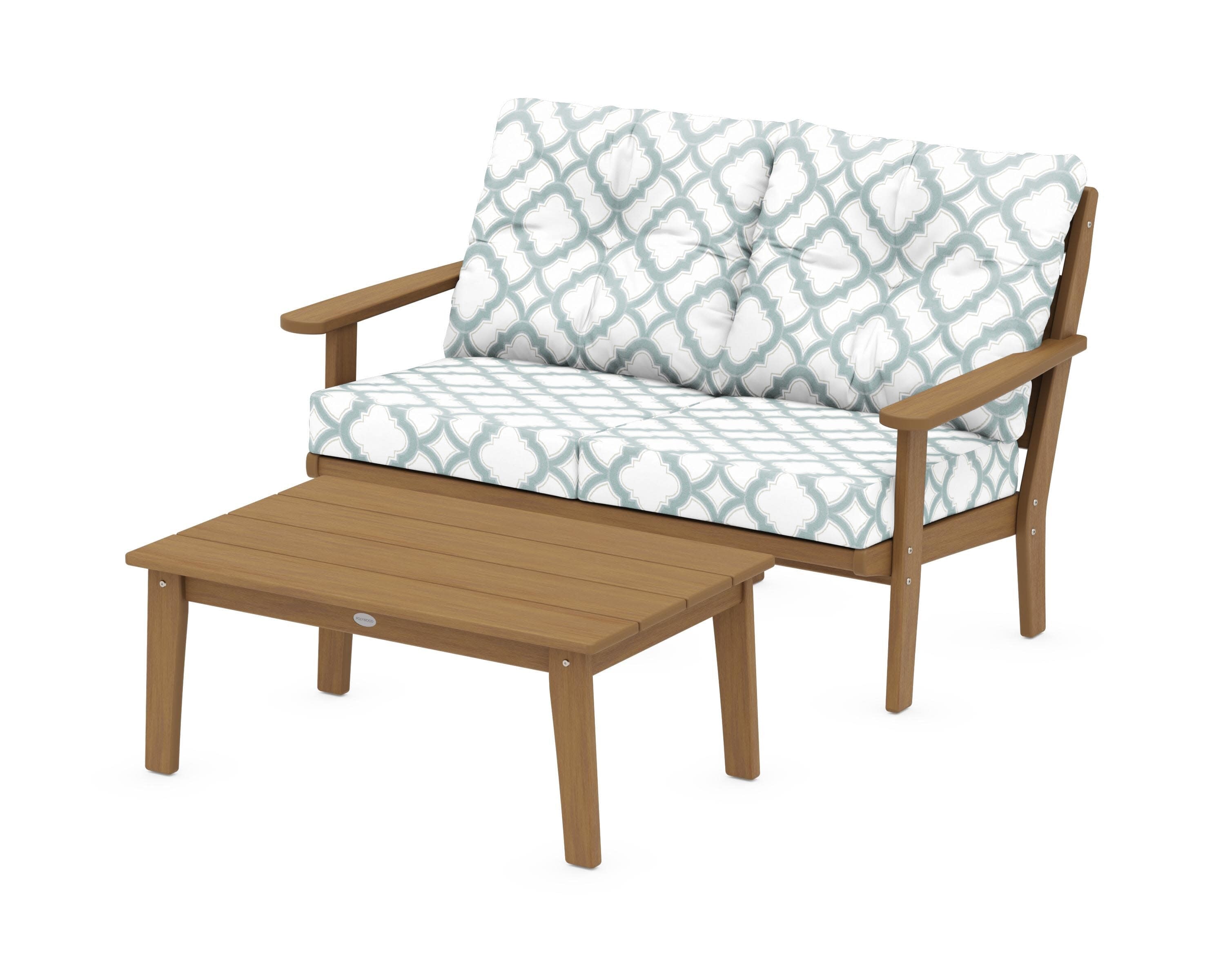 Lakeside 2-Piece Lounge Loveseat Set in Natural / Trellis Glacier Spa