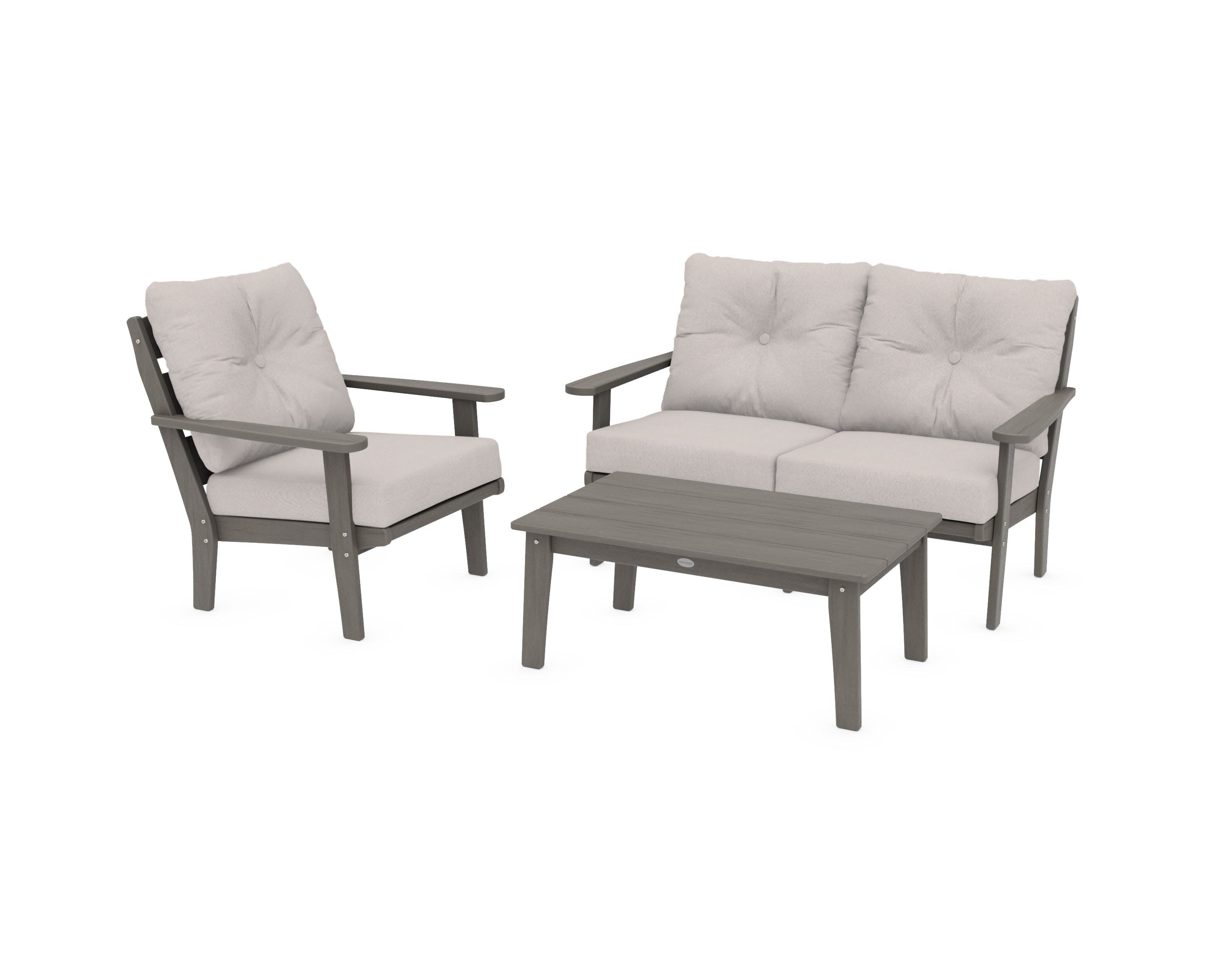 Lakeside 3-Piece Deep Seating Set in Driftwood / Dune Burlap