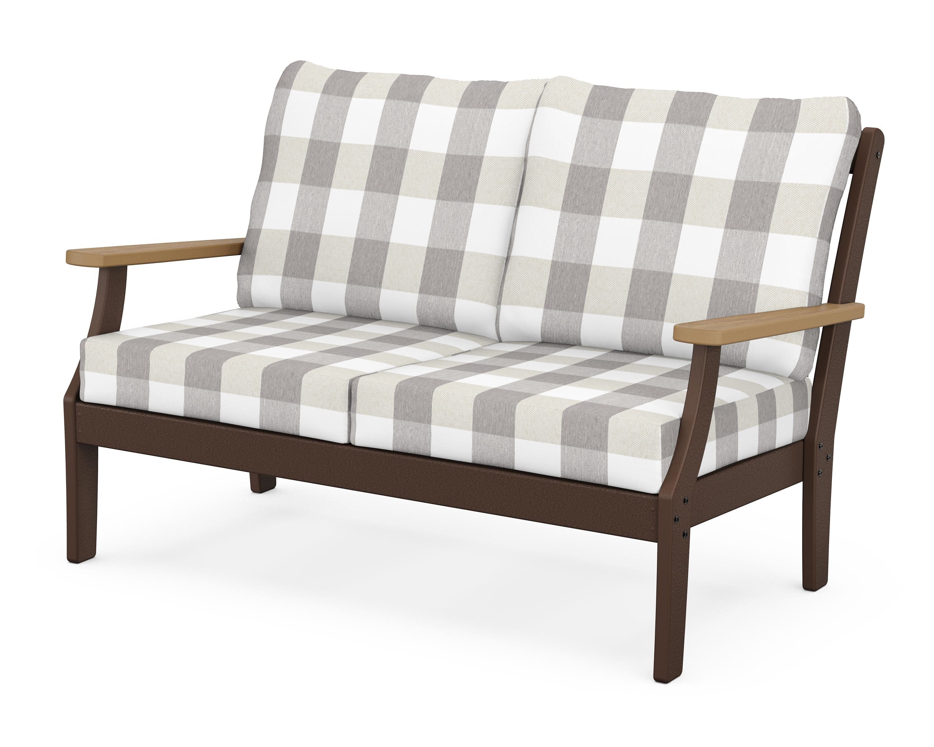 Braxton Deep Seating Loveseat in Mahogany / Natural / Buffalo Plaid Grey Mist