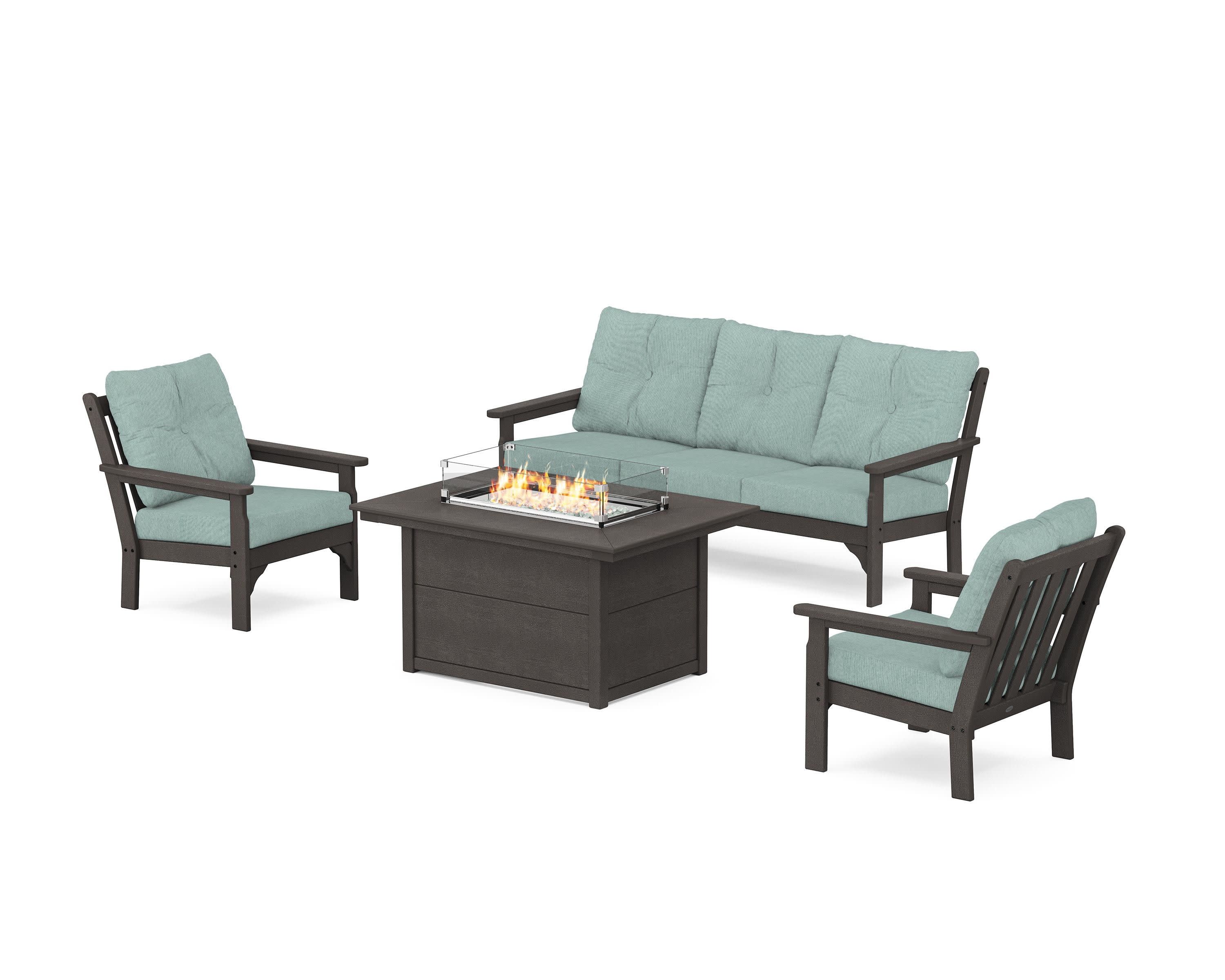 Vineyard Deep Seating Fire Pit Table Set in Vintage Coffee / Glacier Spa