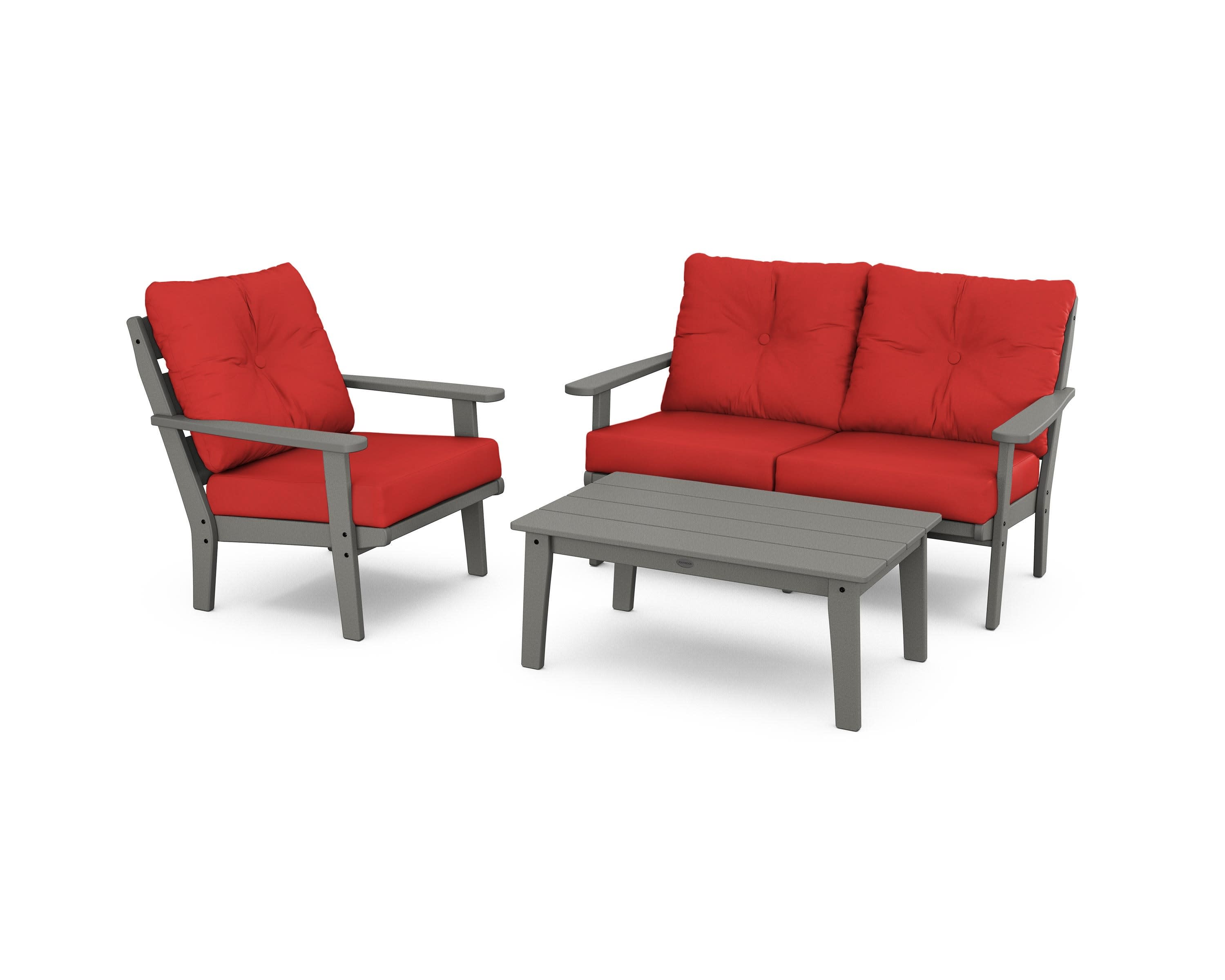 Lakeside 3-Piece Deep Seating Set in Slate Grey / Crimson Linen