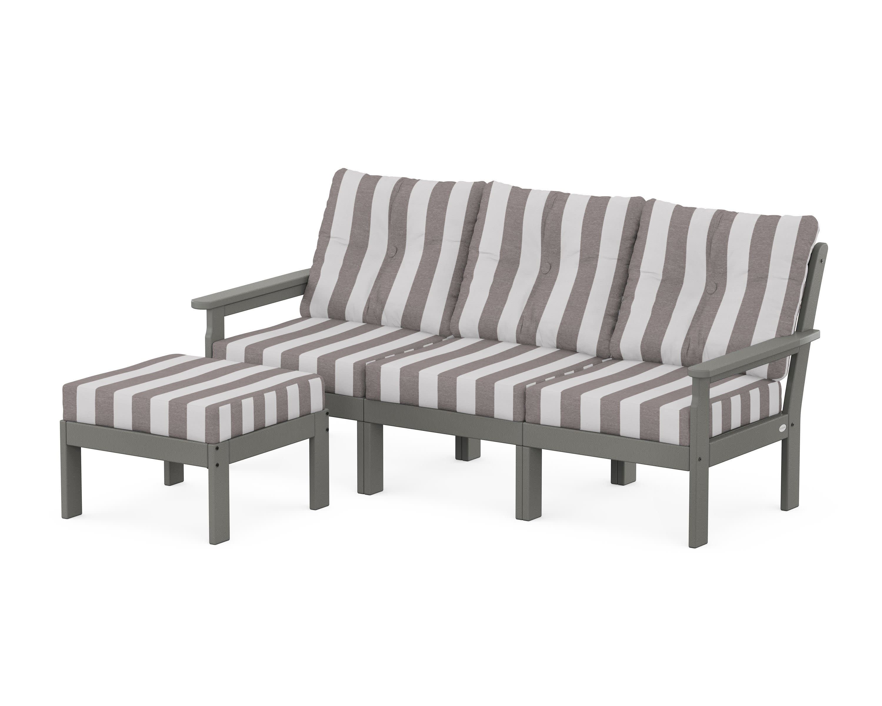 Vineyard 4-Piece Sectional with Ottoman in Slate Grey / Cabana Stripe Grey Mist