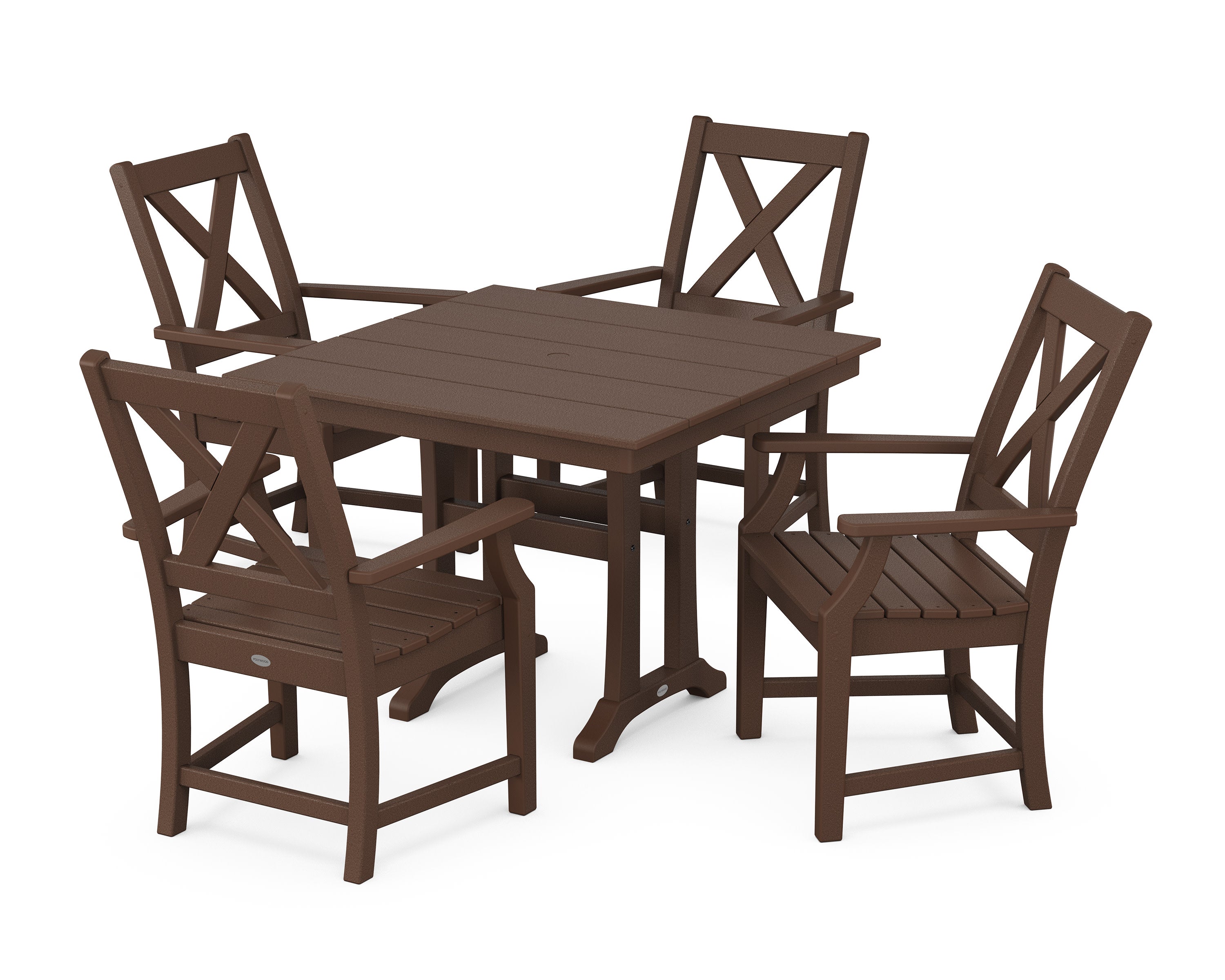 Braxton 5-Piece Farmhouse Dining Set With Trestle Legs in Mahogany