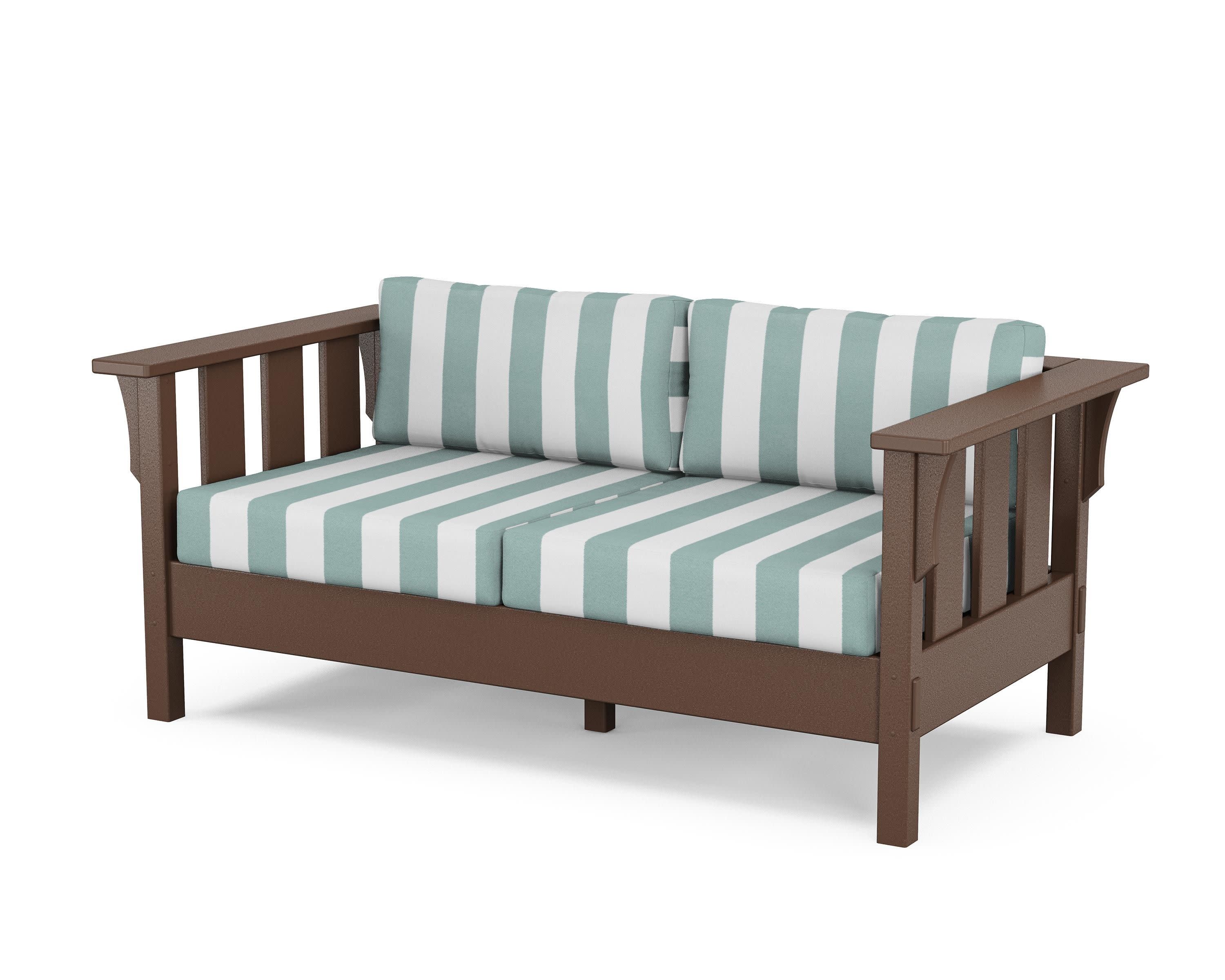 Acadia Deep Seating Loveseat in Mahogany / Cabana Stripe Glacier Spa