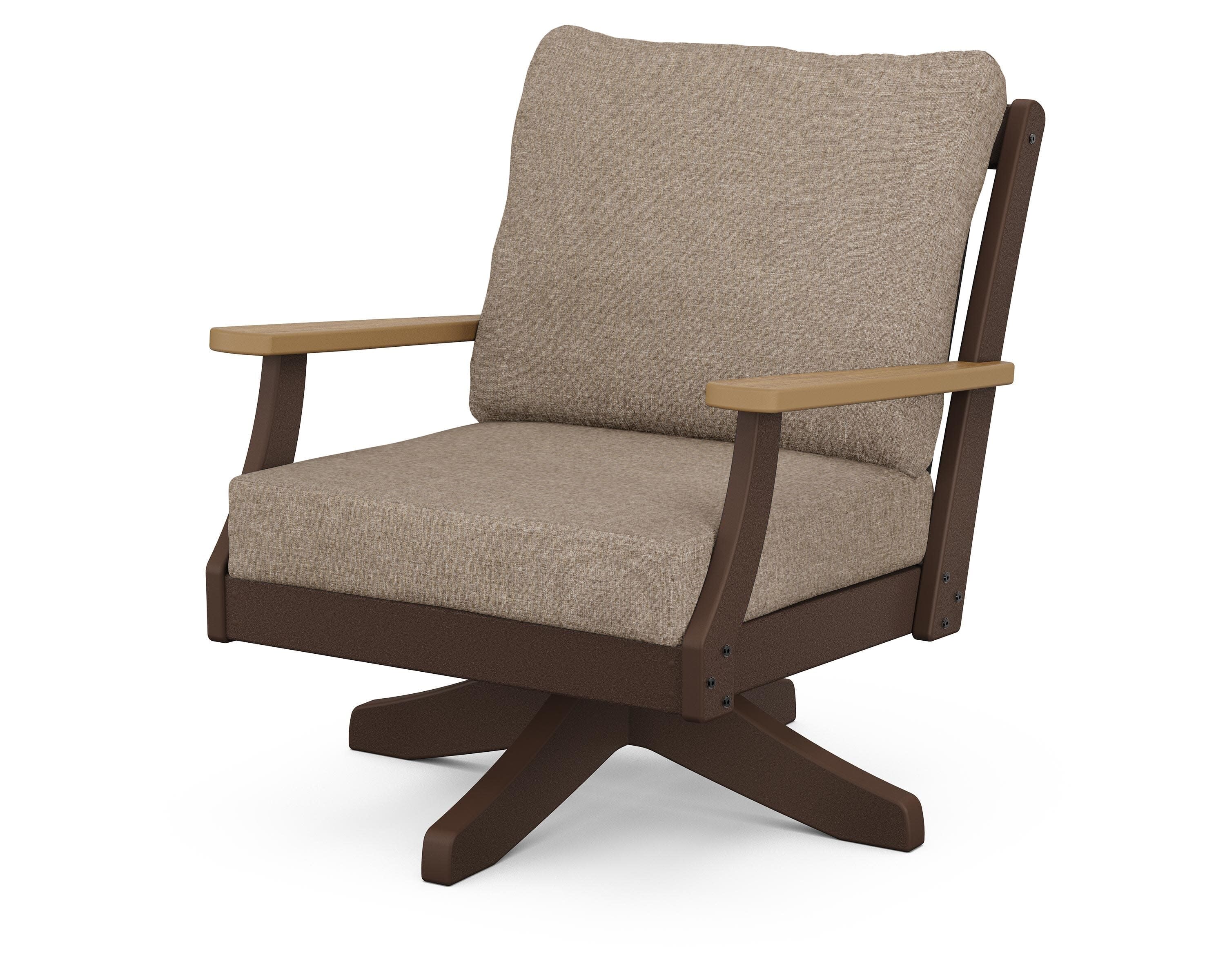 Braxton Deep Seating Swivel Chair in Mahogany / Natural / Spiced Burlap
