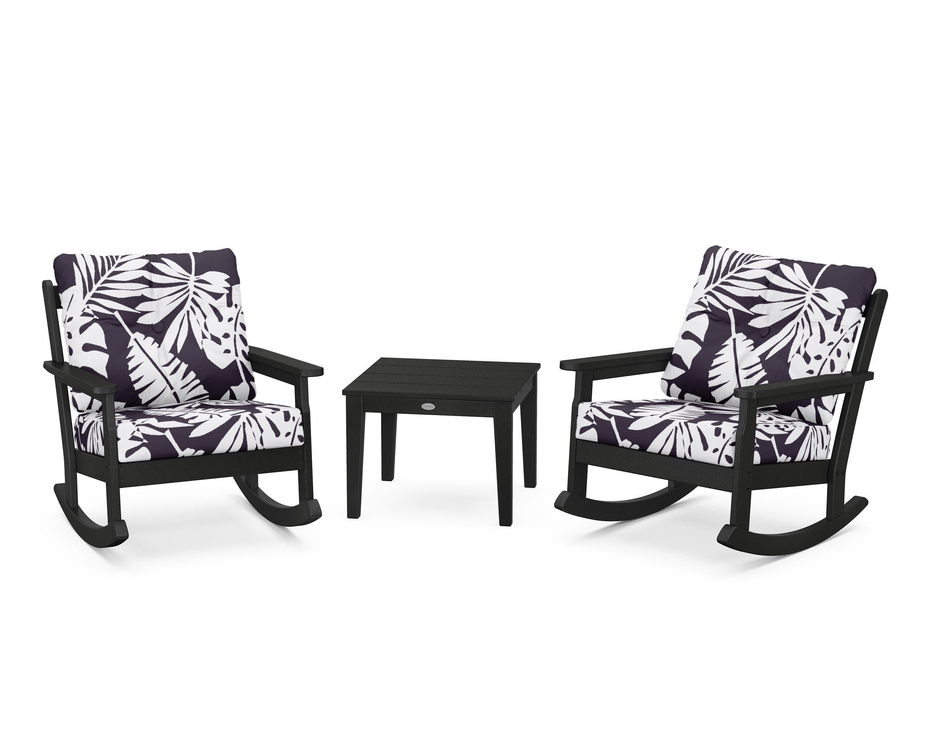 Vineyard 3-Piece Deep Seating Rocker Set in Black / Leaf Navy
