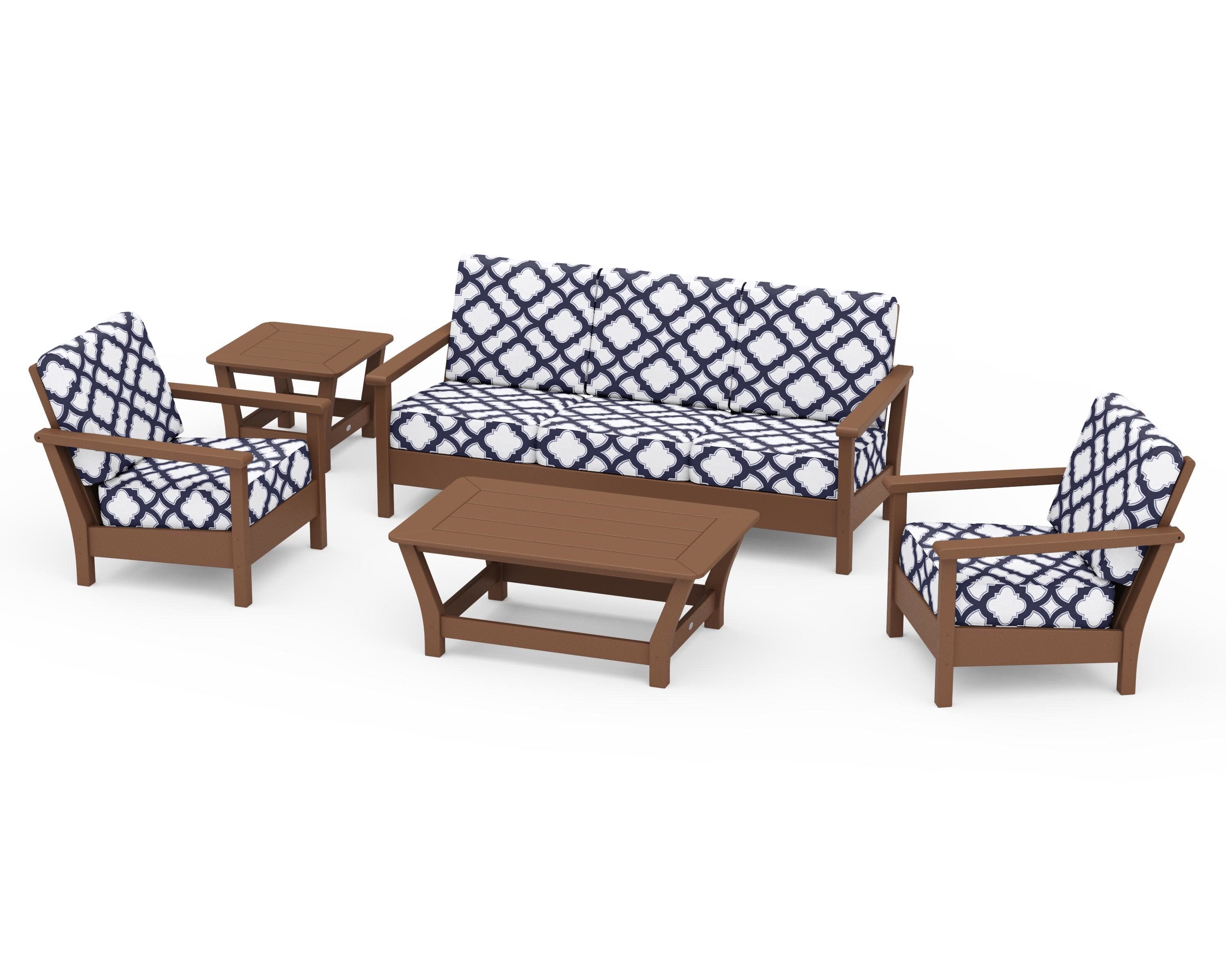 Harbour 5-Piece Deep Seating Set in Teak / Trellis Navy