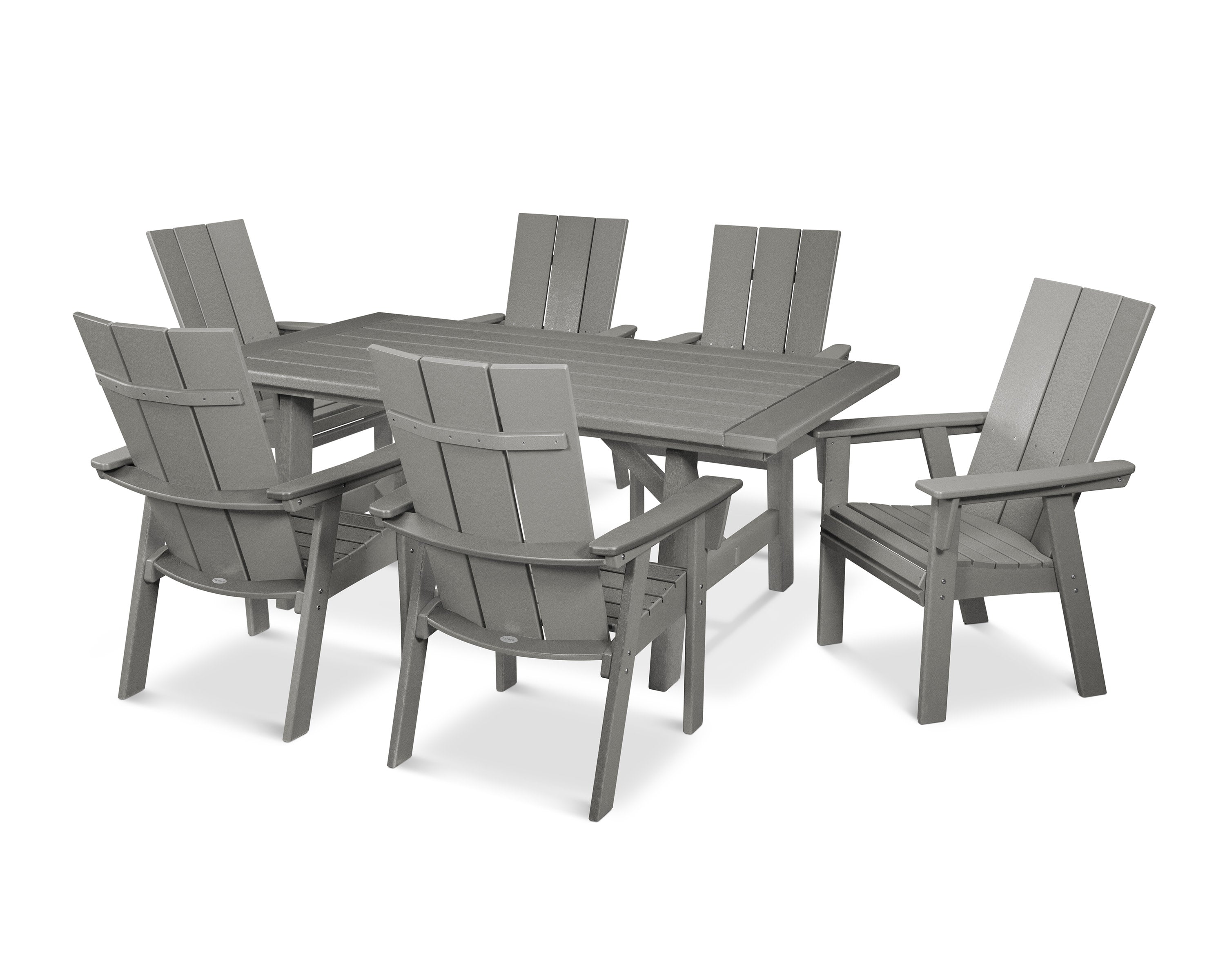 Modern Curveback Adirondack 7-Piece Rustic Farmhouse Dining Set in Slate Grey