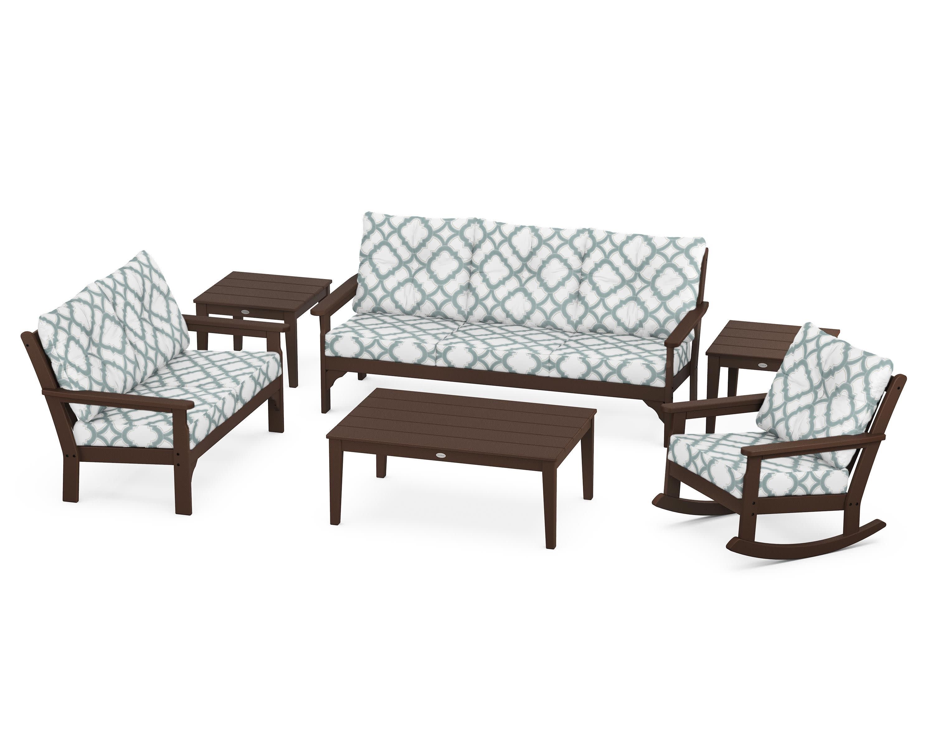 Vineyard 6-Piece Deep Seating Set in Mahogany / Trellis Glacier Spa