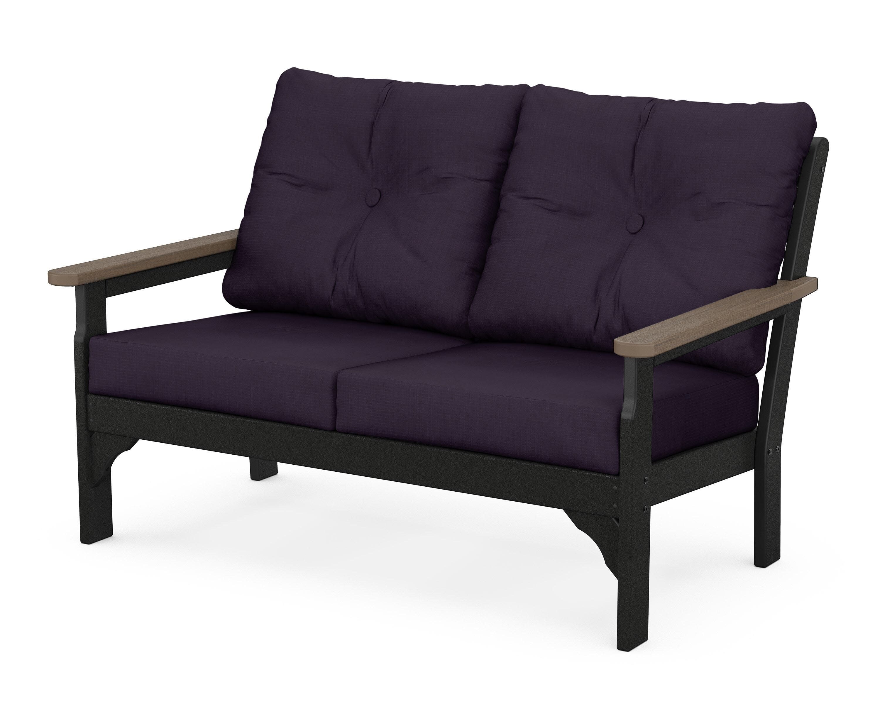 Vineyard Deep Seating Loveseat in Black / Kona / Navy Linen