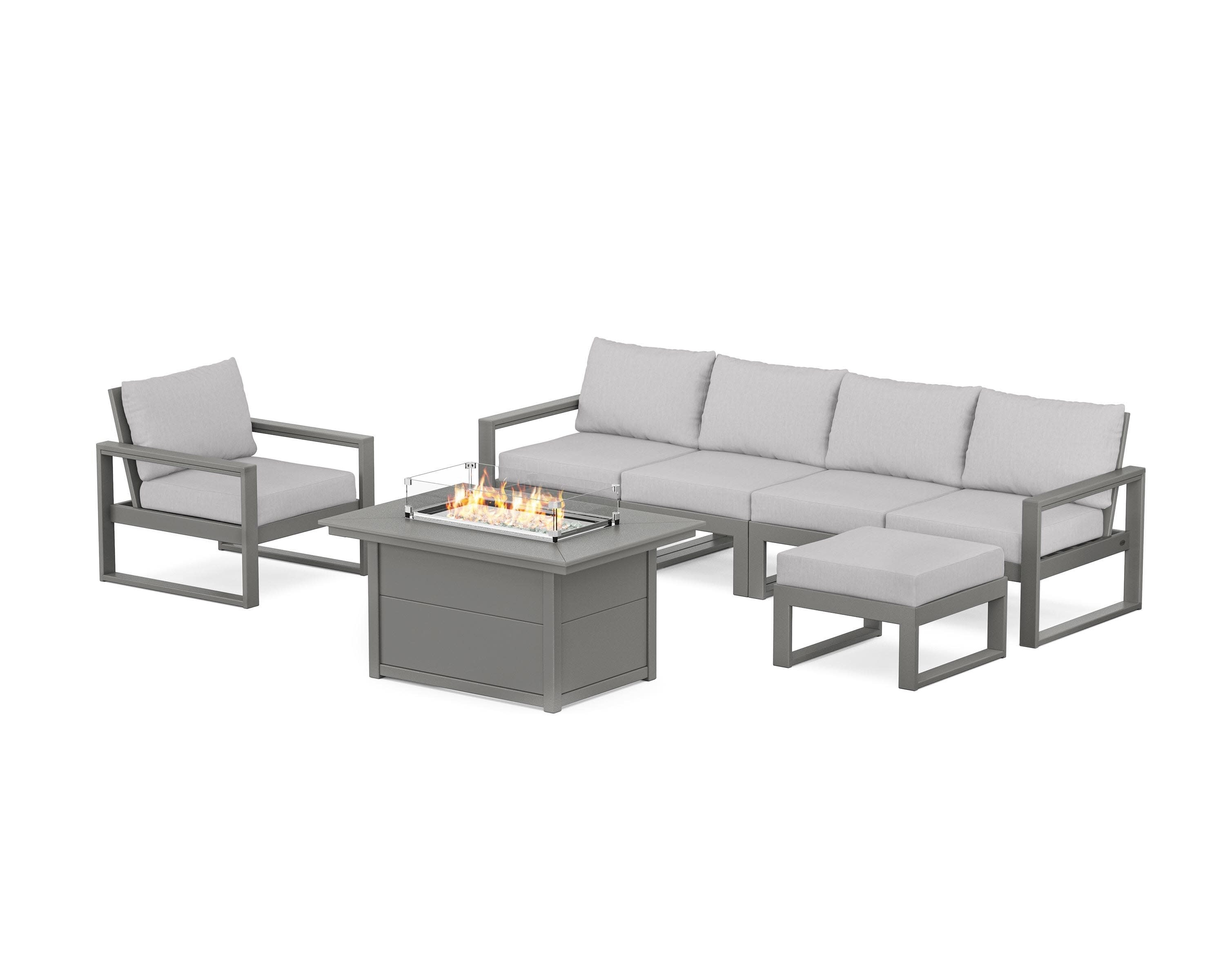EDGE Sectional Lounge and Fire Pit Set in Slate Grey / Granite
