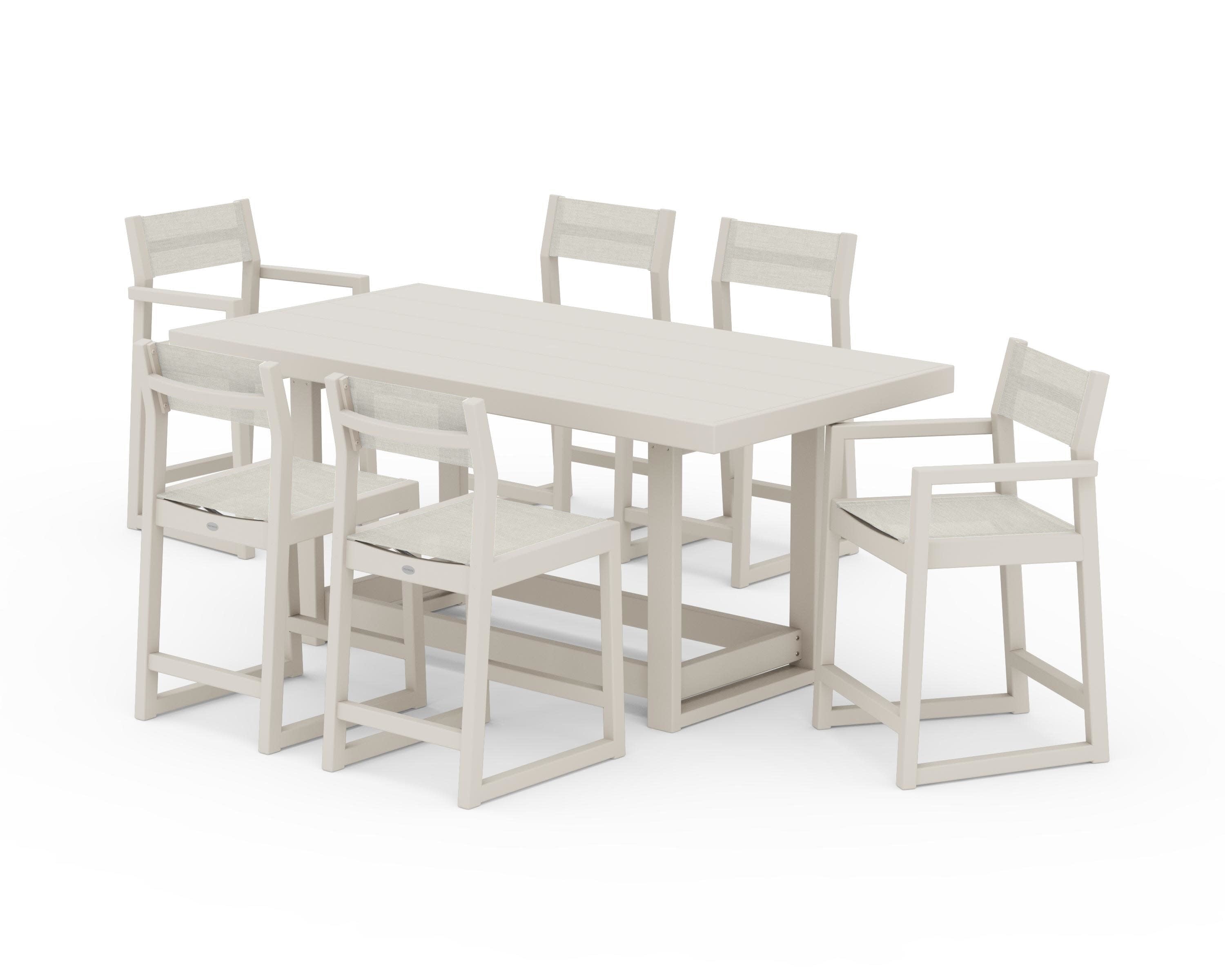 EDGE Sling 7-Piece Counter Table Set in Sand / Parchment Sling