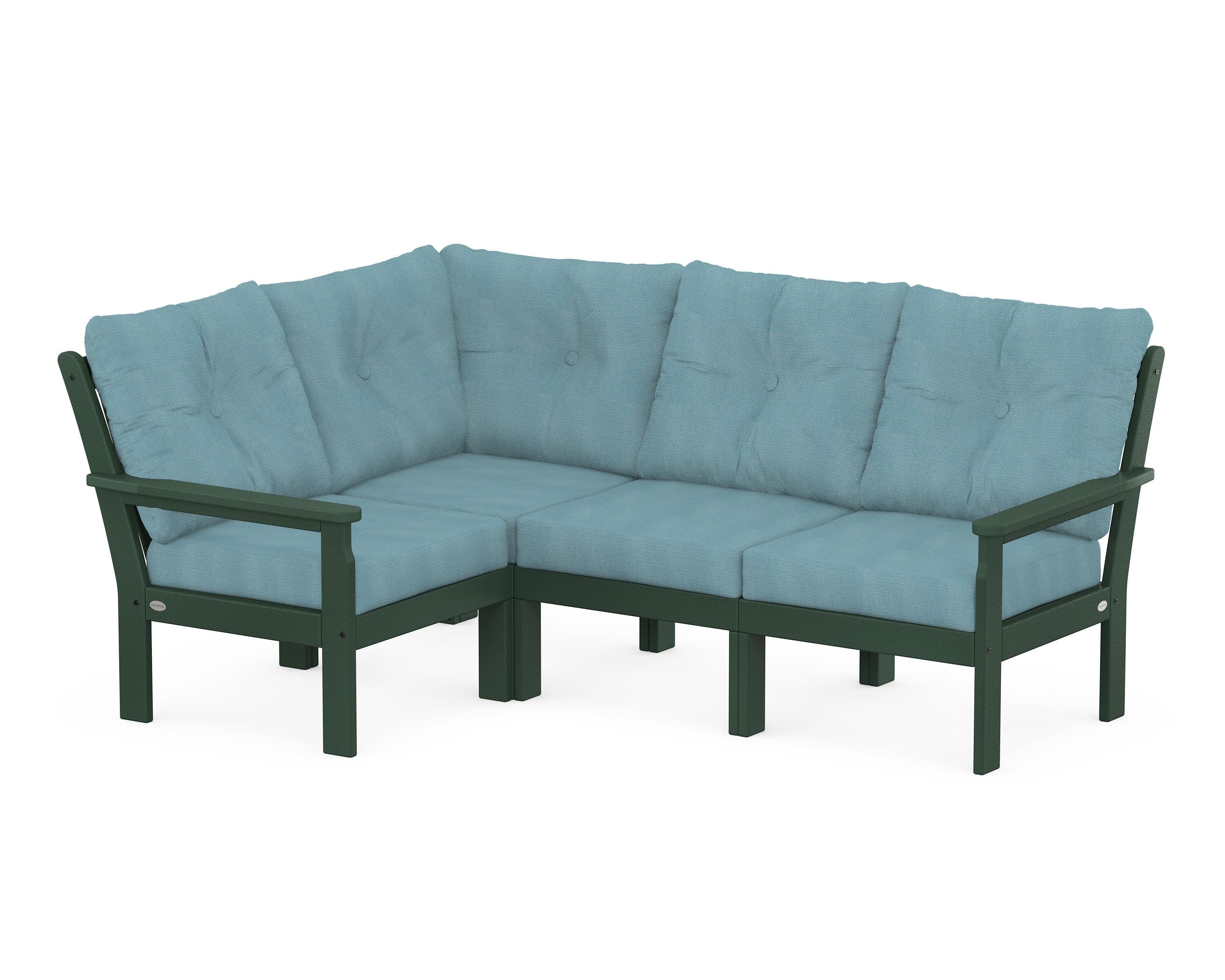 Vineyard 4-Piece Sectional in Green / Lattice Sky Blue