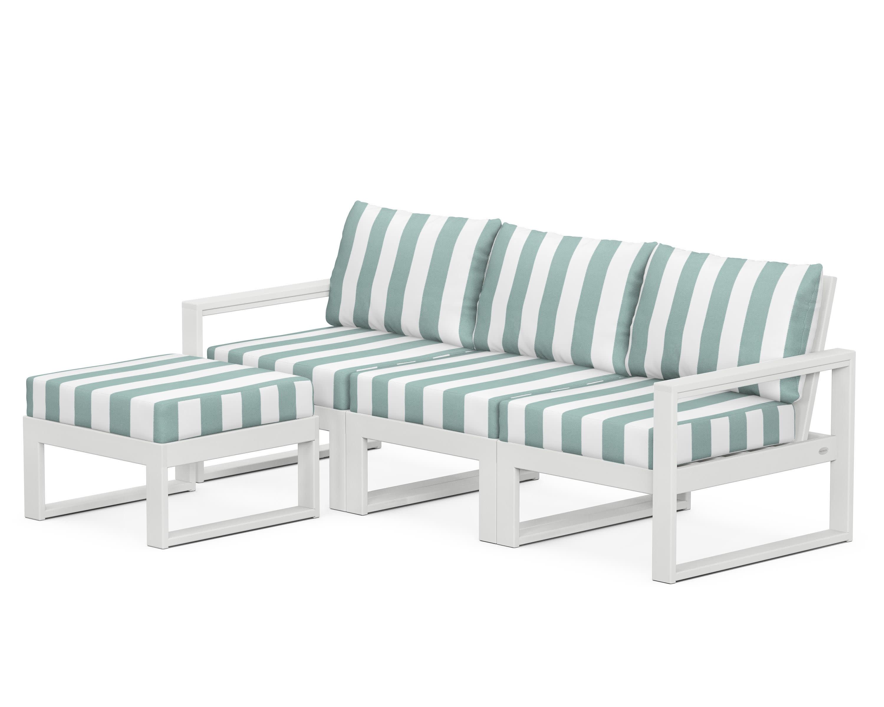EDGE 4-Piece Modular Deep Seating Set with Ottoman in White / Cabana Stripe Glacier Spa