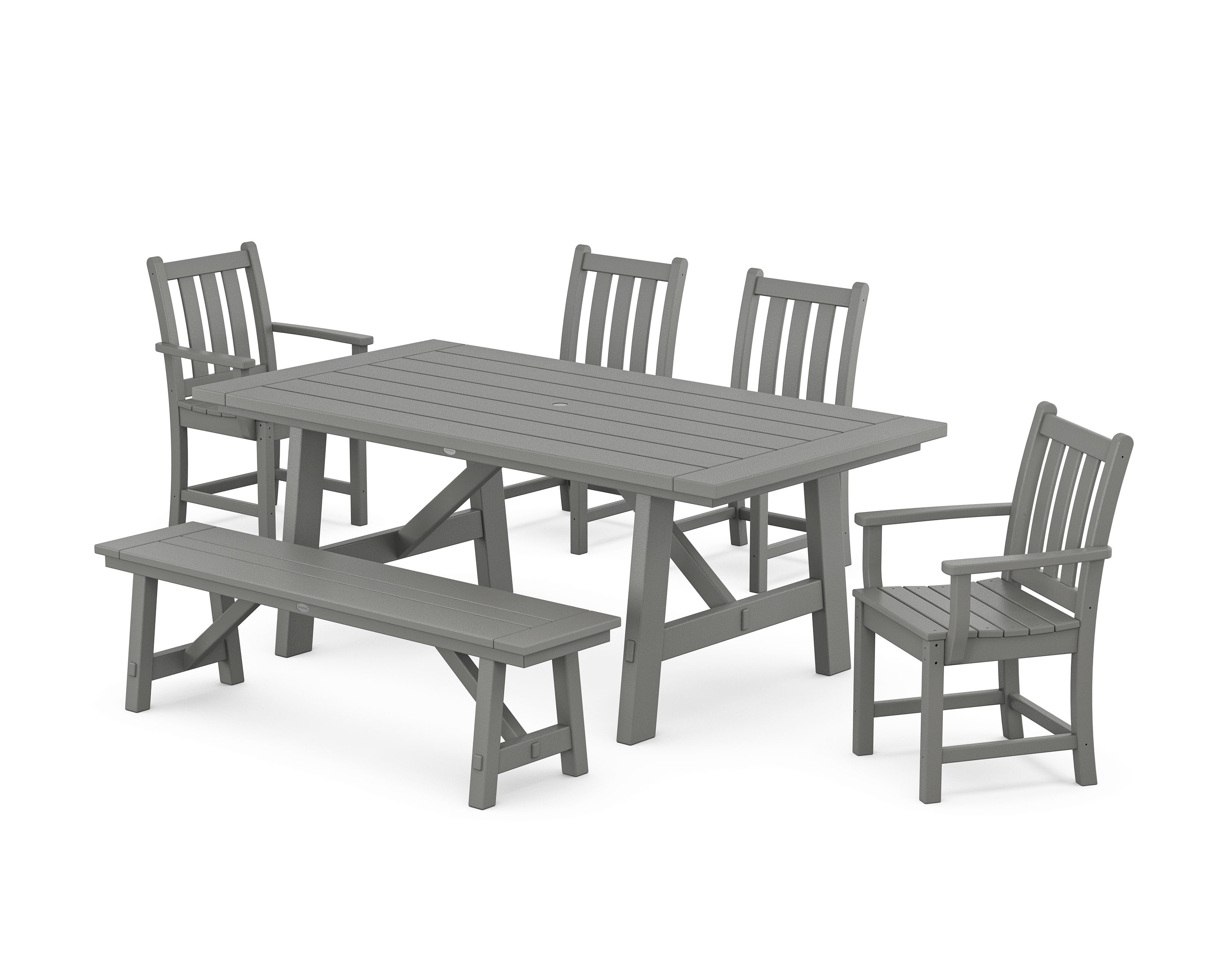 Traditional Garden 6-Piece Rustic Farmhouse Dining Set With Bench in Slate Grey