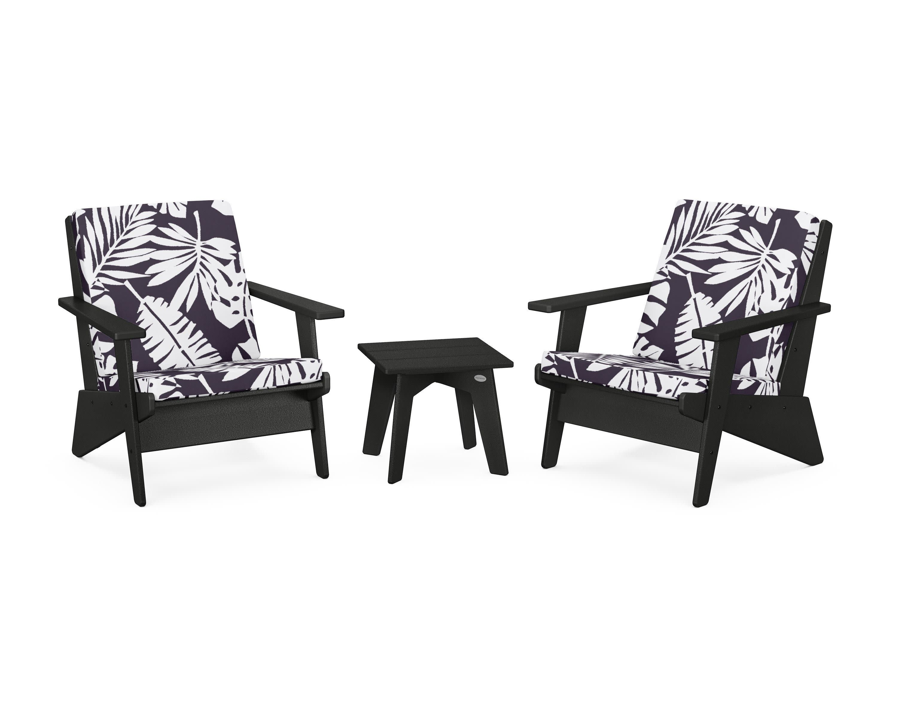 Riviera Modern Lounge 3-Piece Set in Black / Leaf Navy