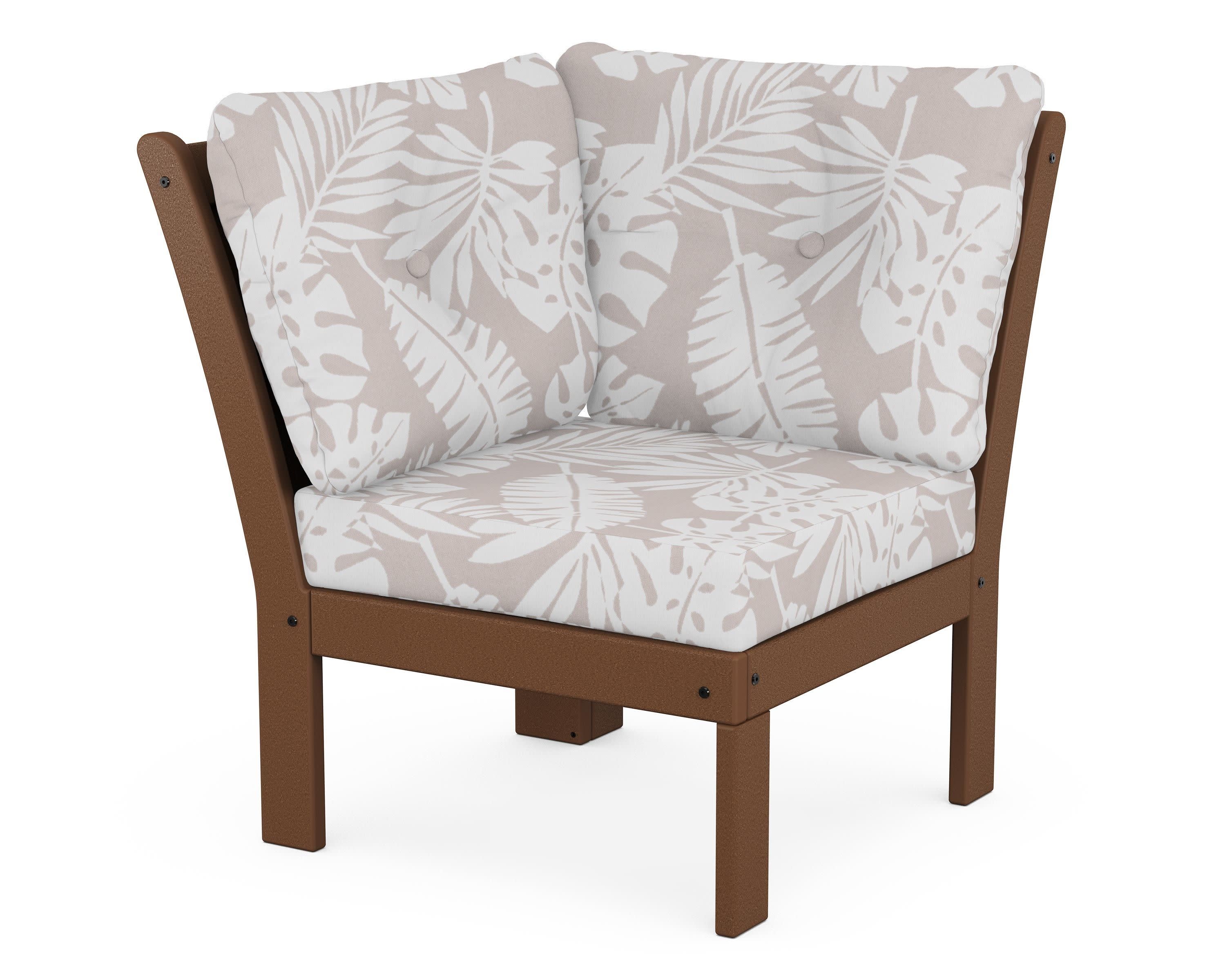 Vineyard Modular Corner Chair in Teak / Leaf Dune Burlap